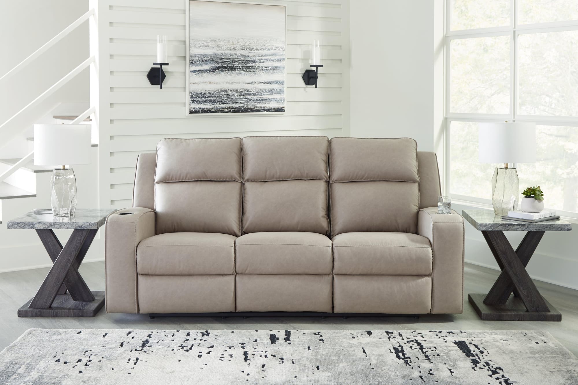 Lavenhorne Pebble Faux Leather Reclining Sofa With Drop Down Table - Image 1