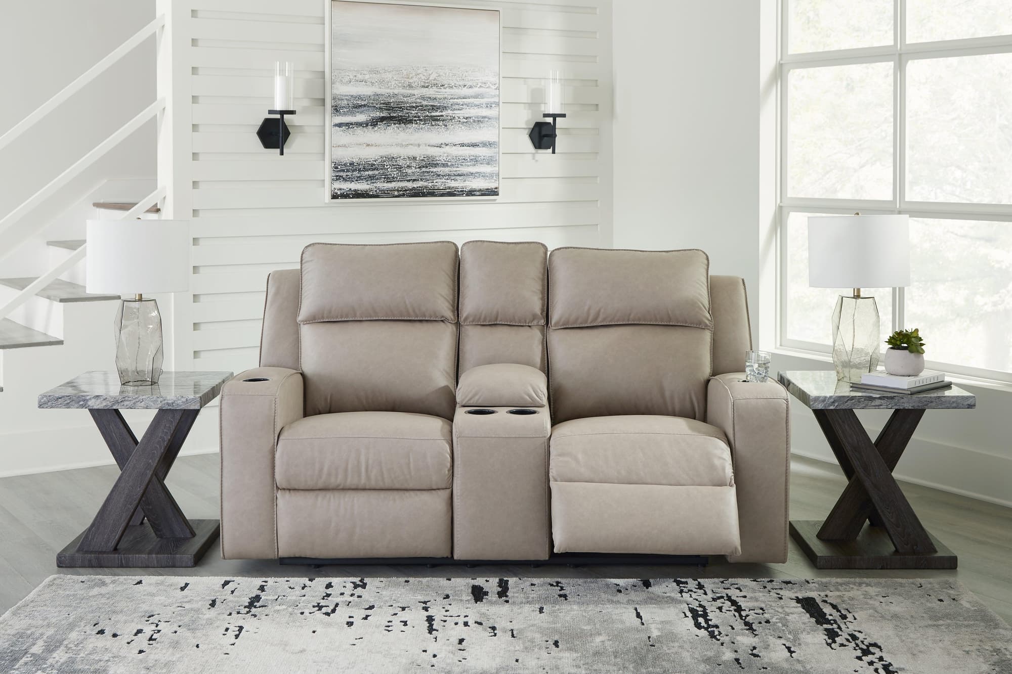 Lavenhorne Pebble Faux Leather Reclining Loveseat With Console - Image 1