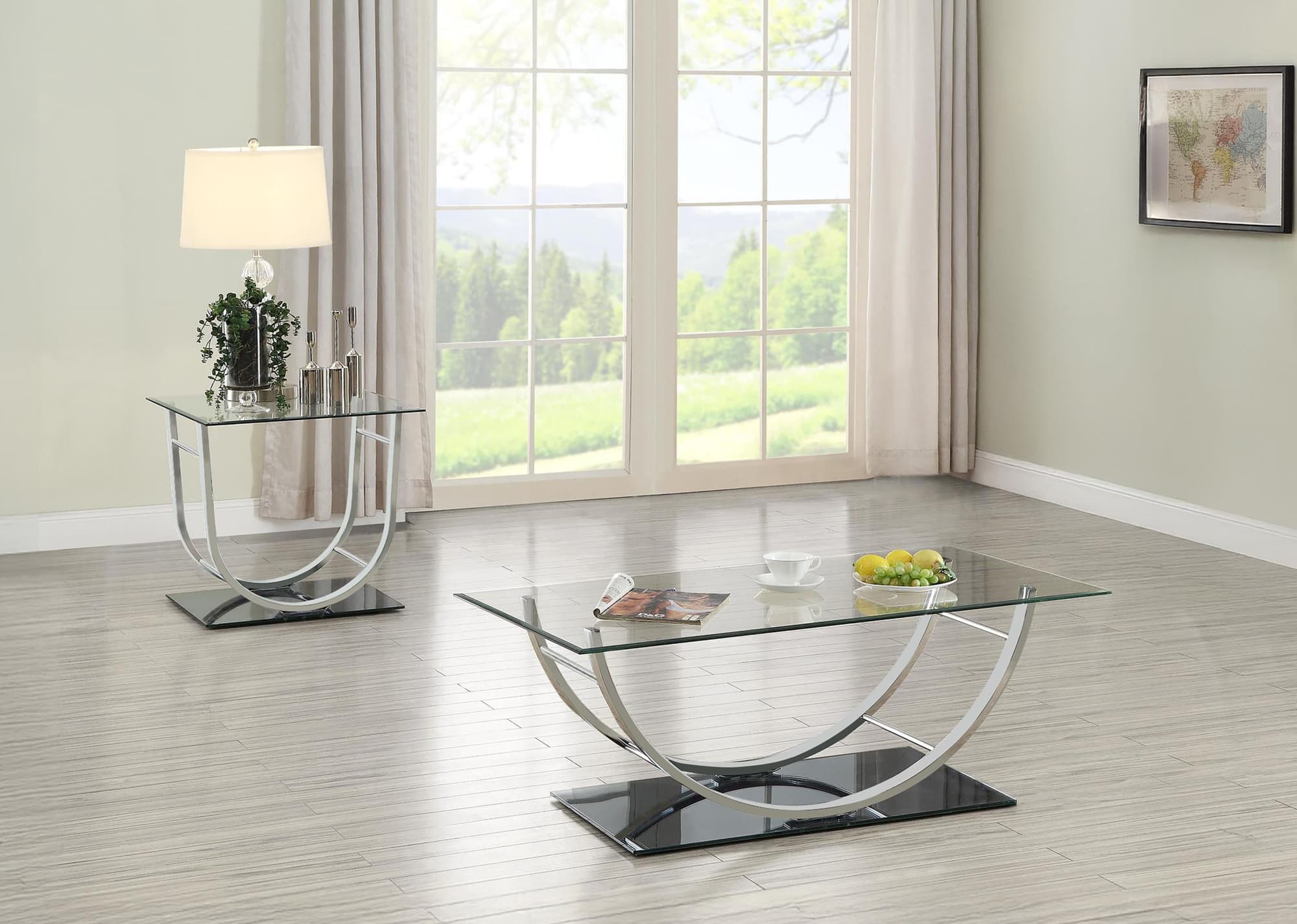 Danville 2-piece Glass Top Coffee and End Table Set Chrome - Image 1