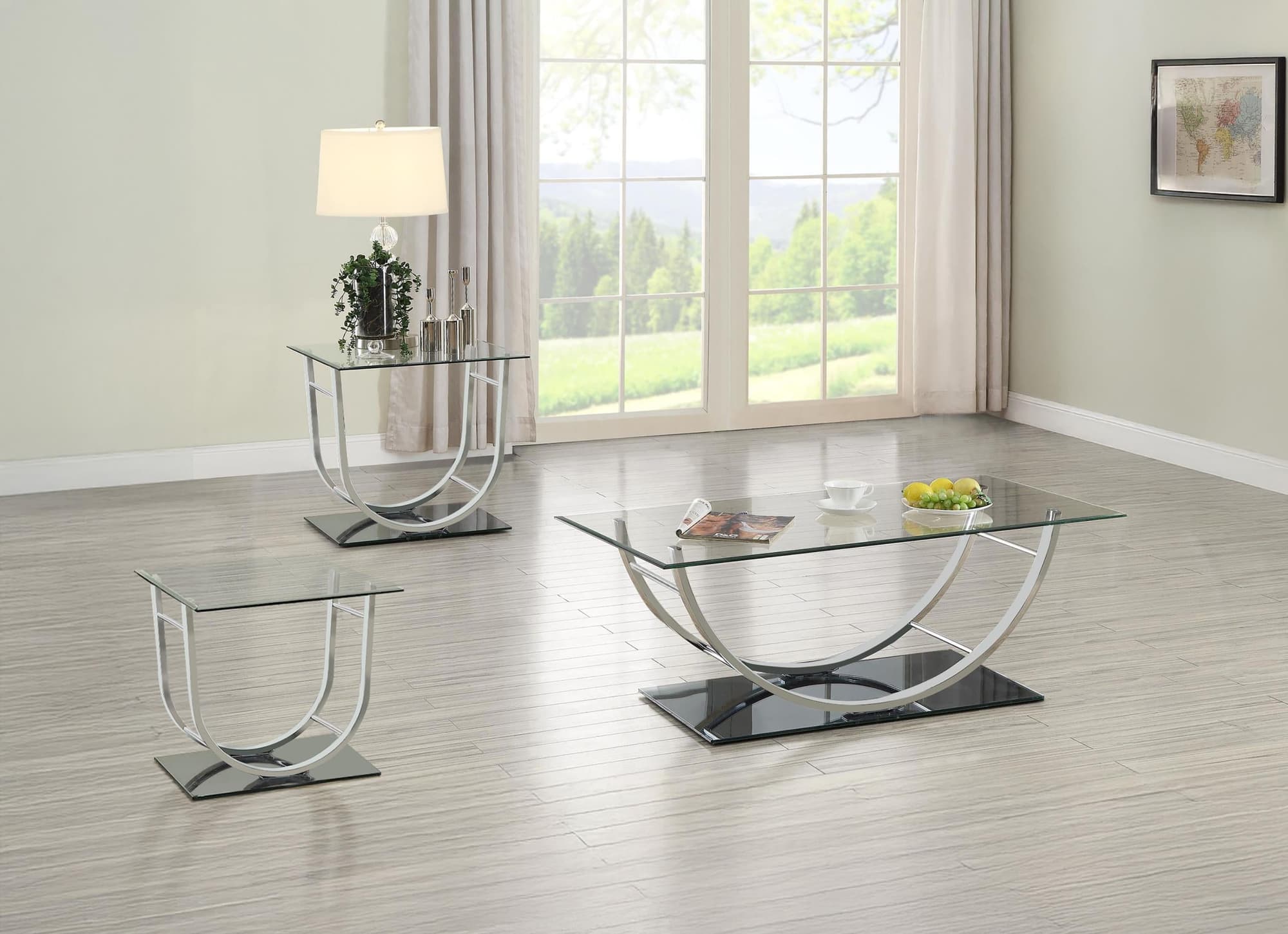 Danville 3-piece Glass Top Coffee and End Table Set Chrome - Image 1