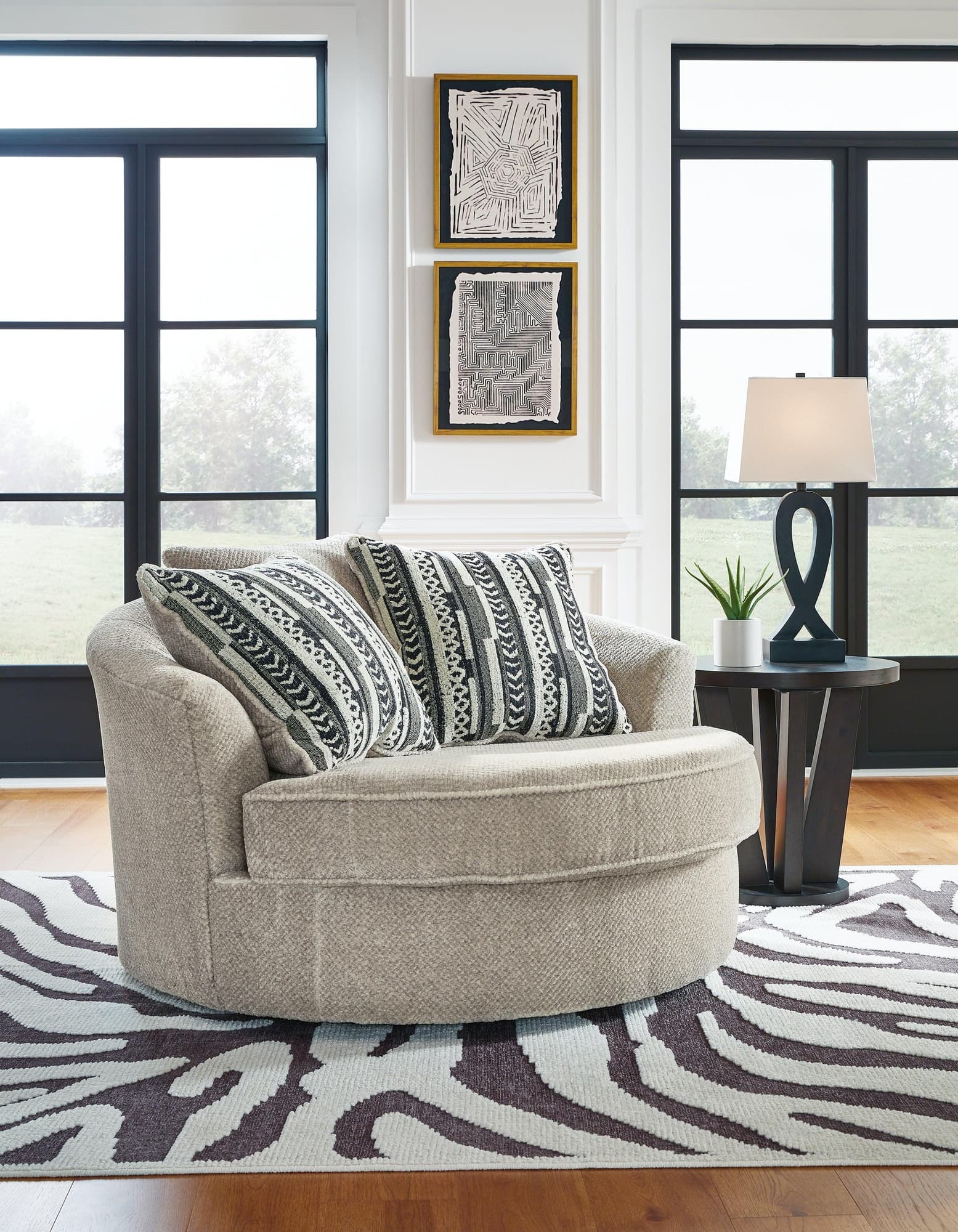 Calnita Sisal Velvet Oversized Swivel Accent Chair - Image 1