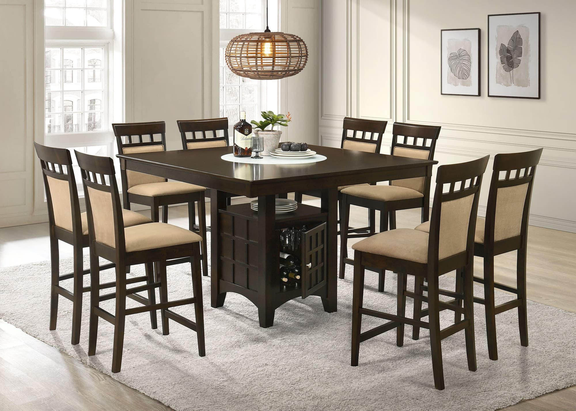 Gabriel Cappuccino Square Upholstered Back Counter Height Set - Image 1