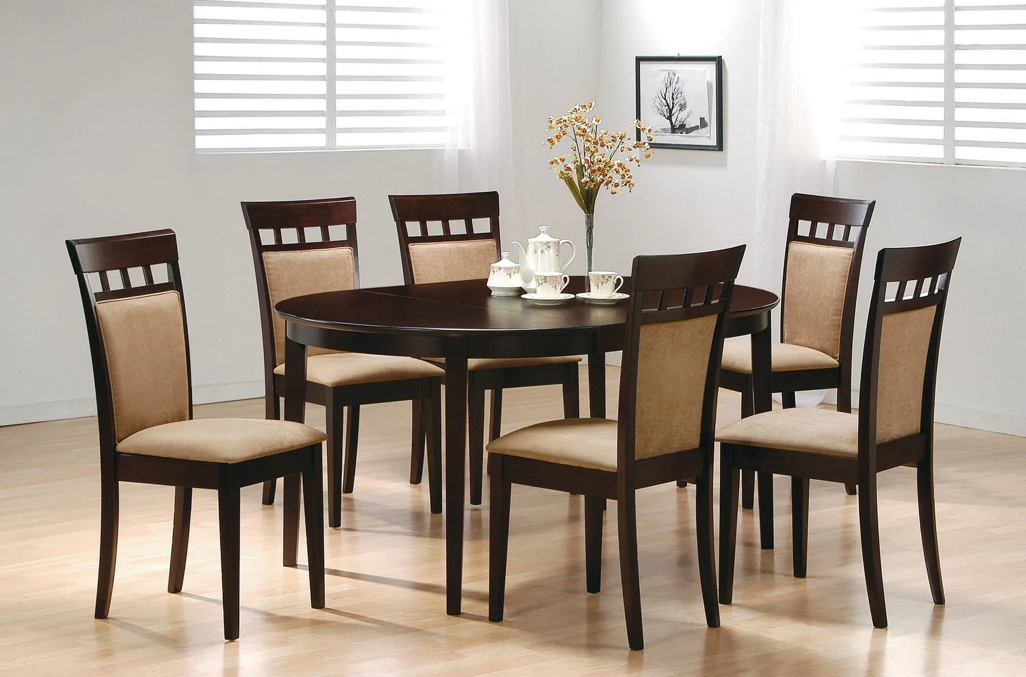 Gabriel Cappuccino Upholstered Back Extension Leaf Dining Room Set - Image 1