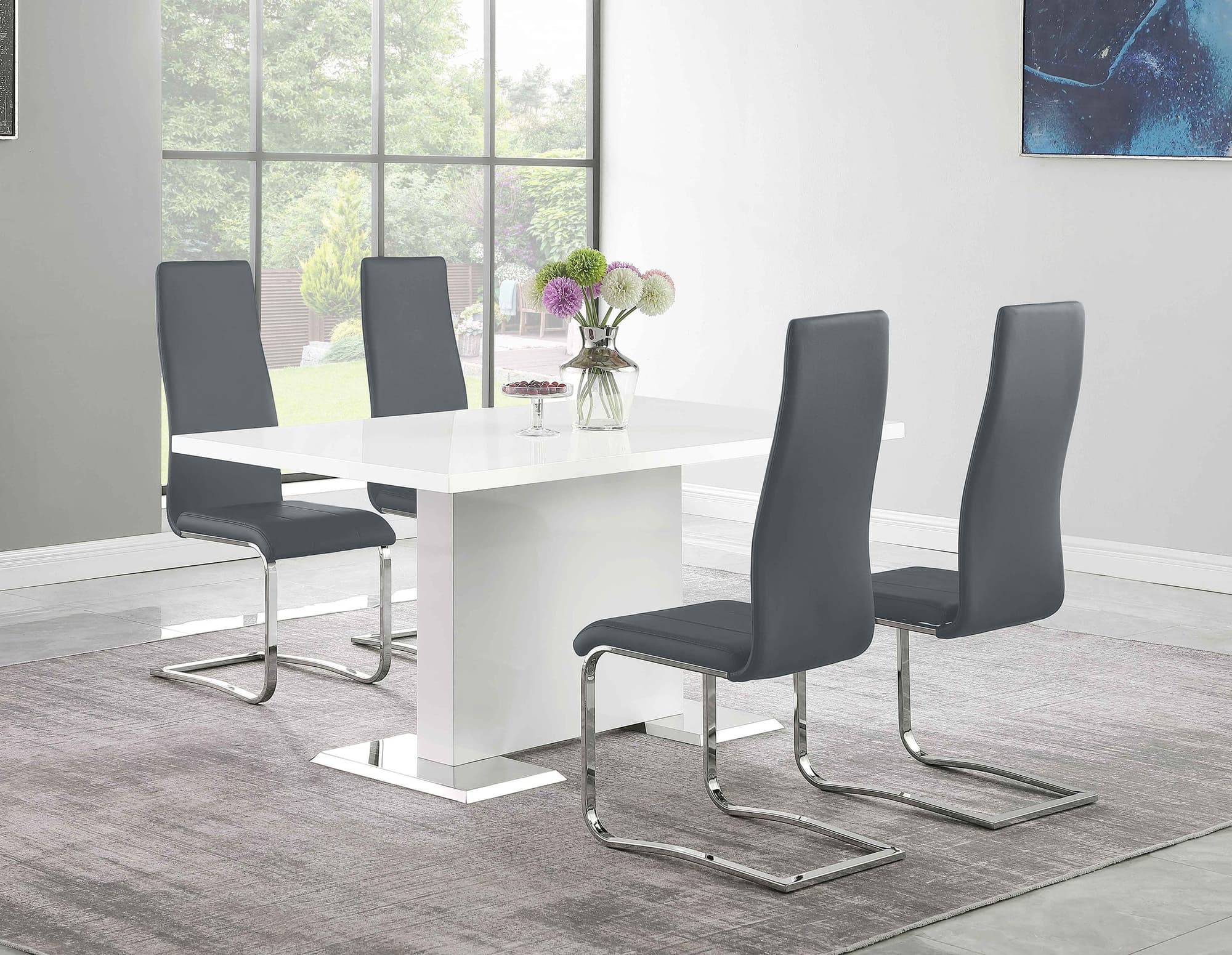 Anges White High Gloss Grey Dining Room Set - Image 1