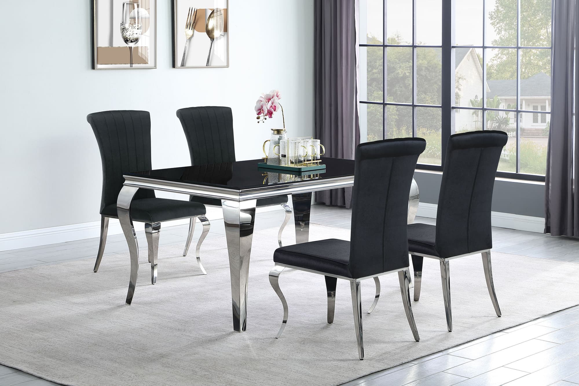 Carone Black 61-inch Rectangular Glass Dining Room Set - Image 1
