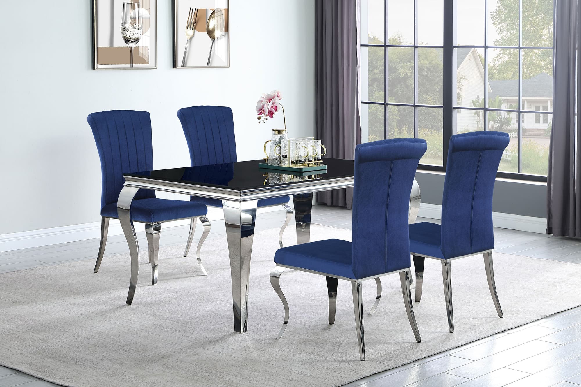 Carone Blue 61-inch Rectangular Glass Dining Room Set - Image 1