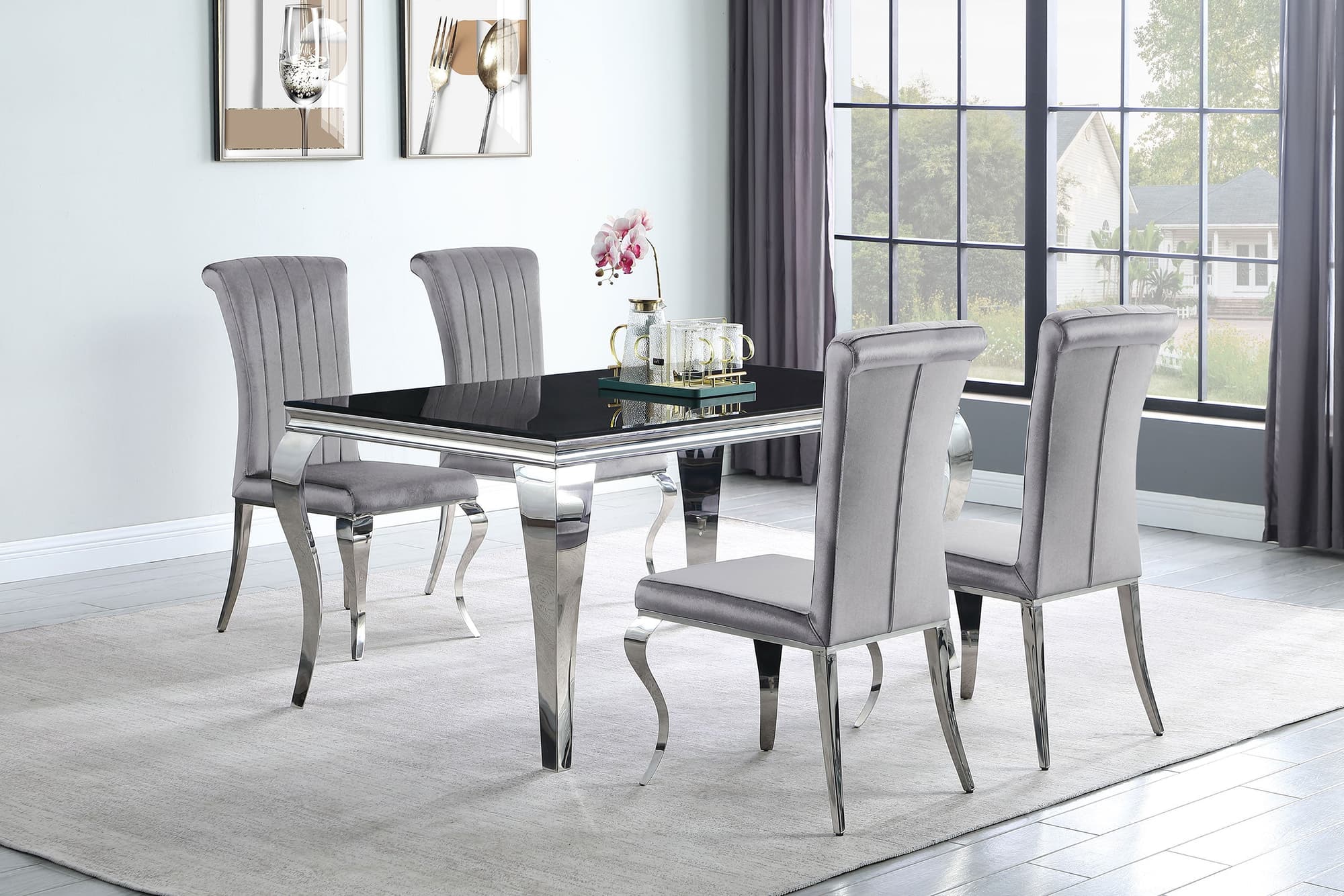 Carone Grey 61-inch Rectangular Glass Dining Room Set - Image 1