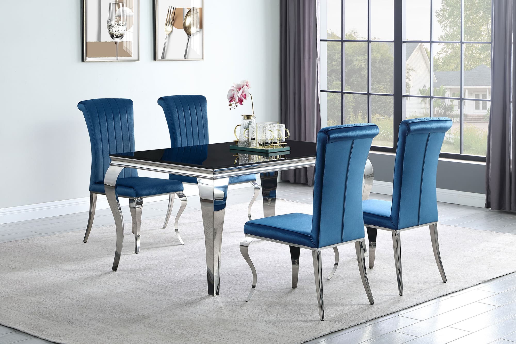 Carone Teal 61-inch Rectangular Glass Dining Room Set - Image 1