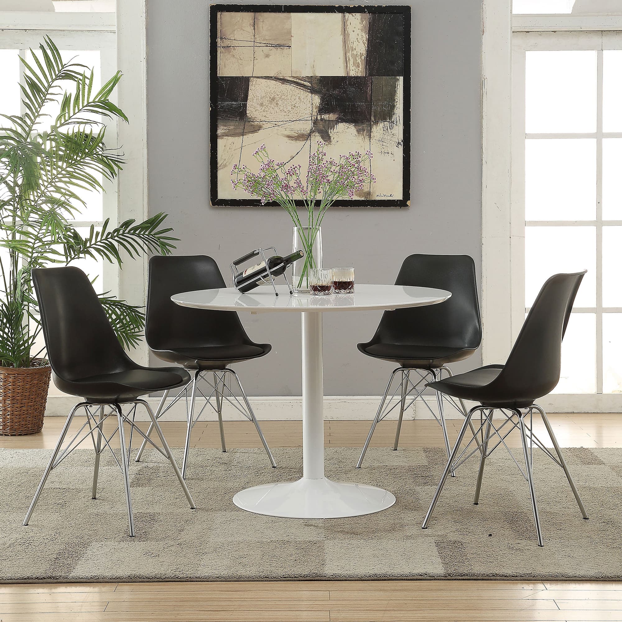 Lowry White Black Round Dining Room Set - Image 1