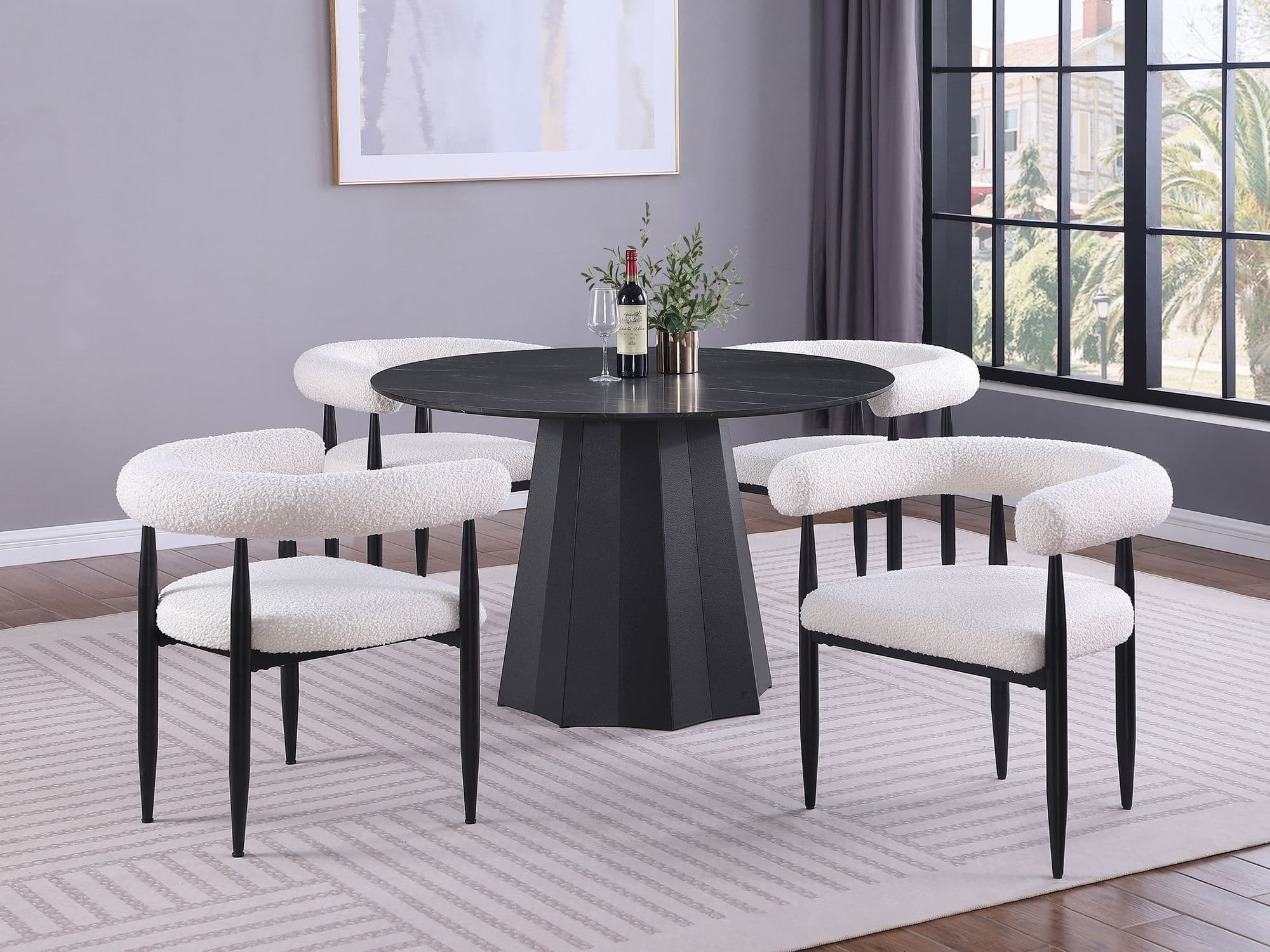Camden Black Round Faux Marble Top Dining Room Set - Image 1