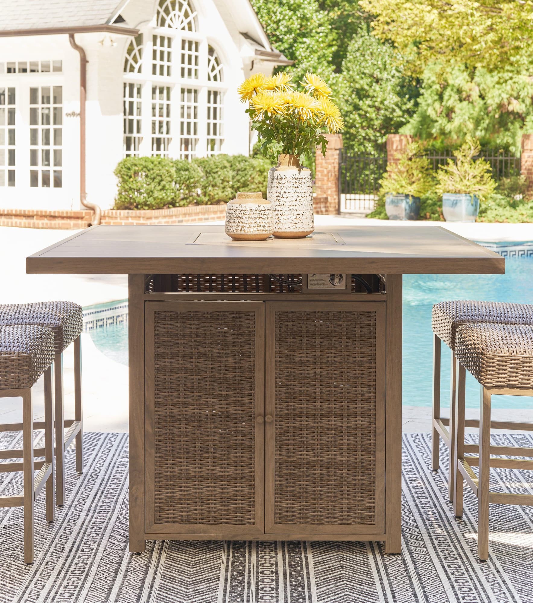 Walton Bridge Driftwood Outdoor Bar Table With Fire Pit