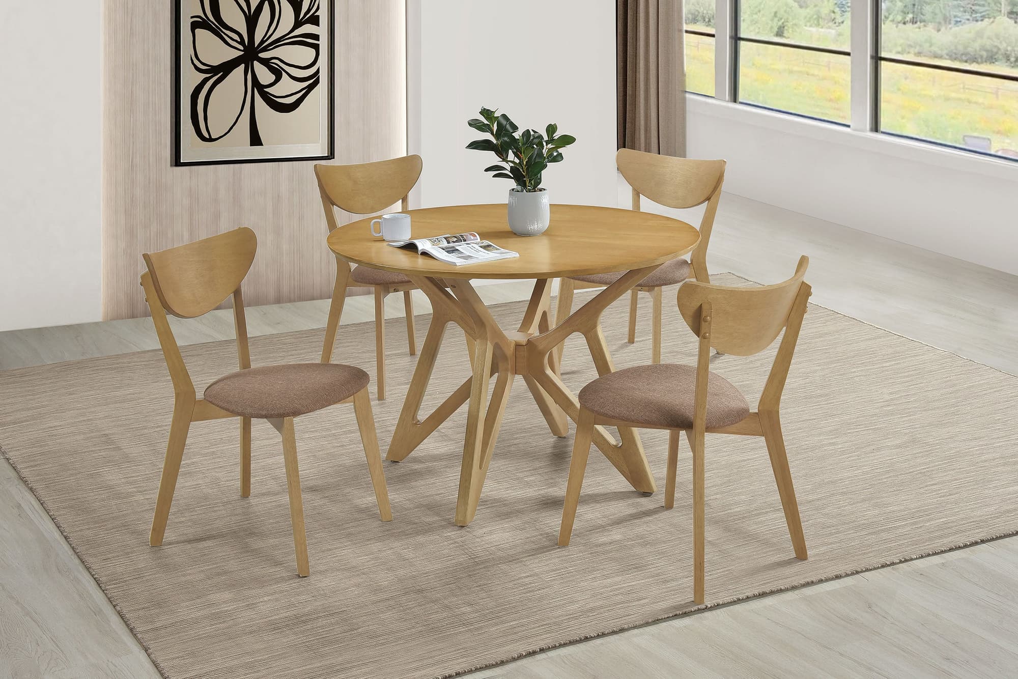 Elowen Light Walnut Round Solid Wood Dining Set - Image 1