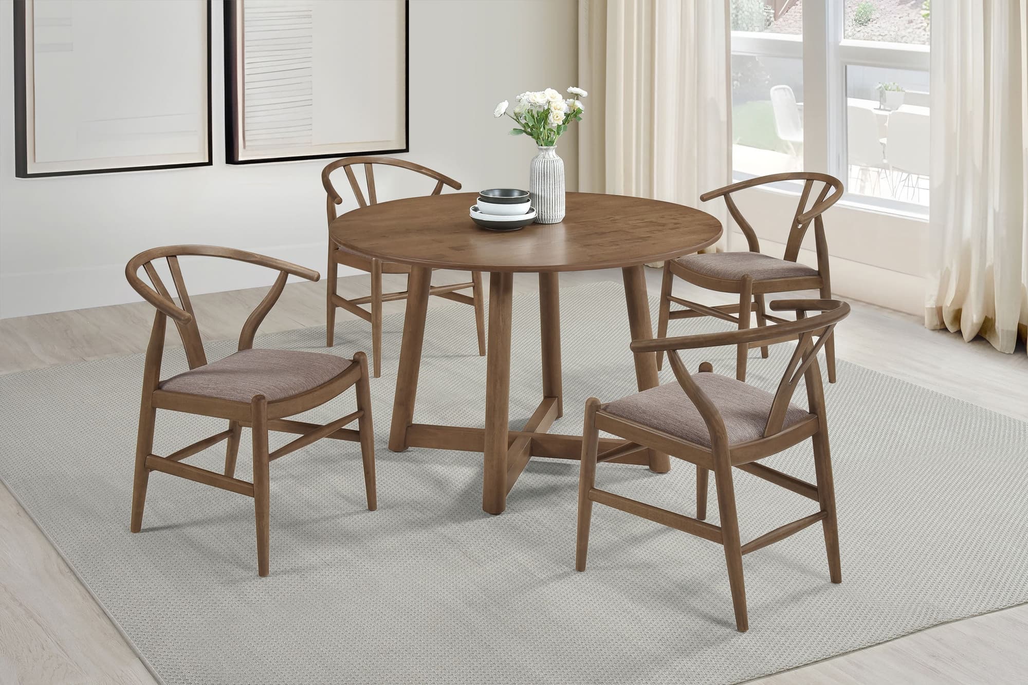Dinah Walnut Round Solid Wood Dining Room Set - Image 1