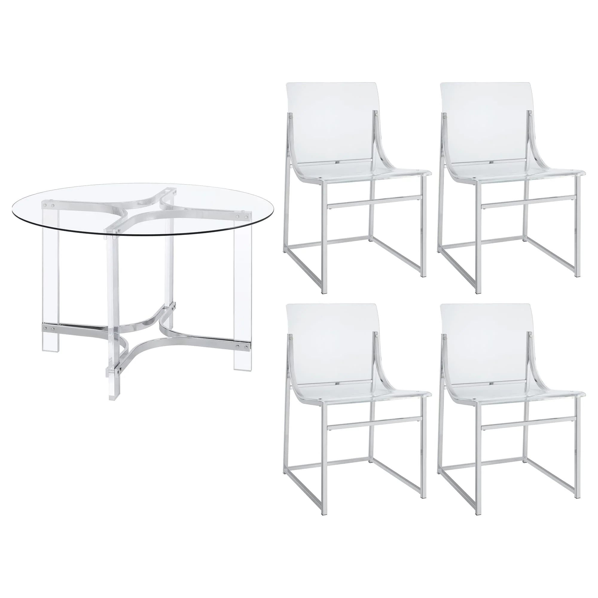 Keeling Chrome Round Glass Top Acrylic Dining Set - Image 1