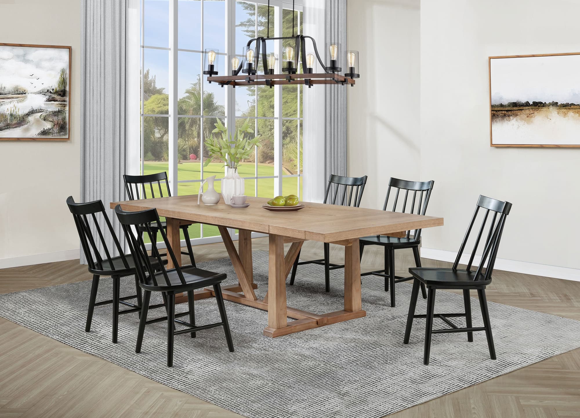 Middleton Natural Brown Black Extension Leaf Dining Room Set - Image 1