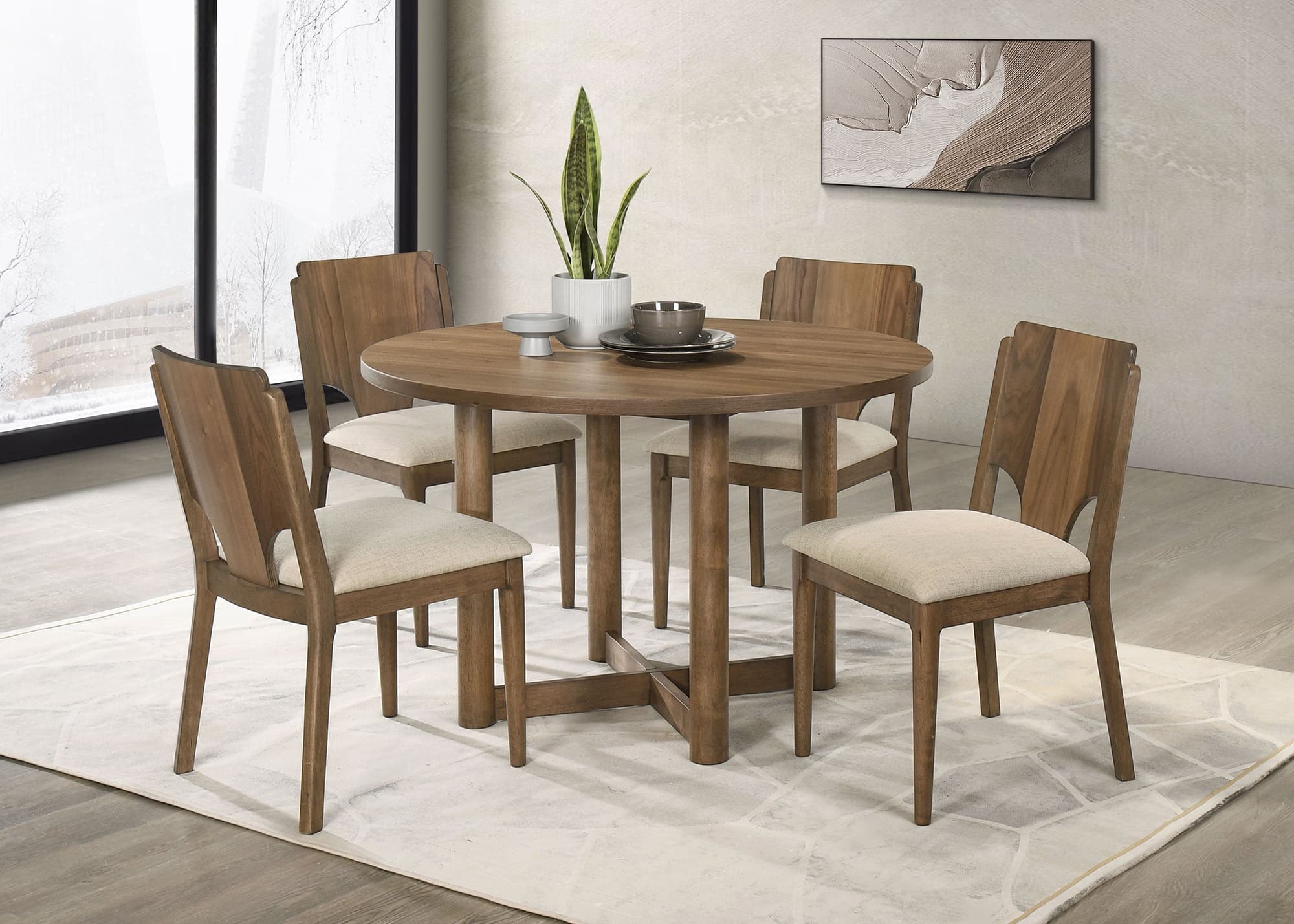 Crestmore Walnut 46-inch Round Wood Dining Room Set - Image 1