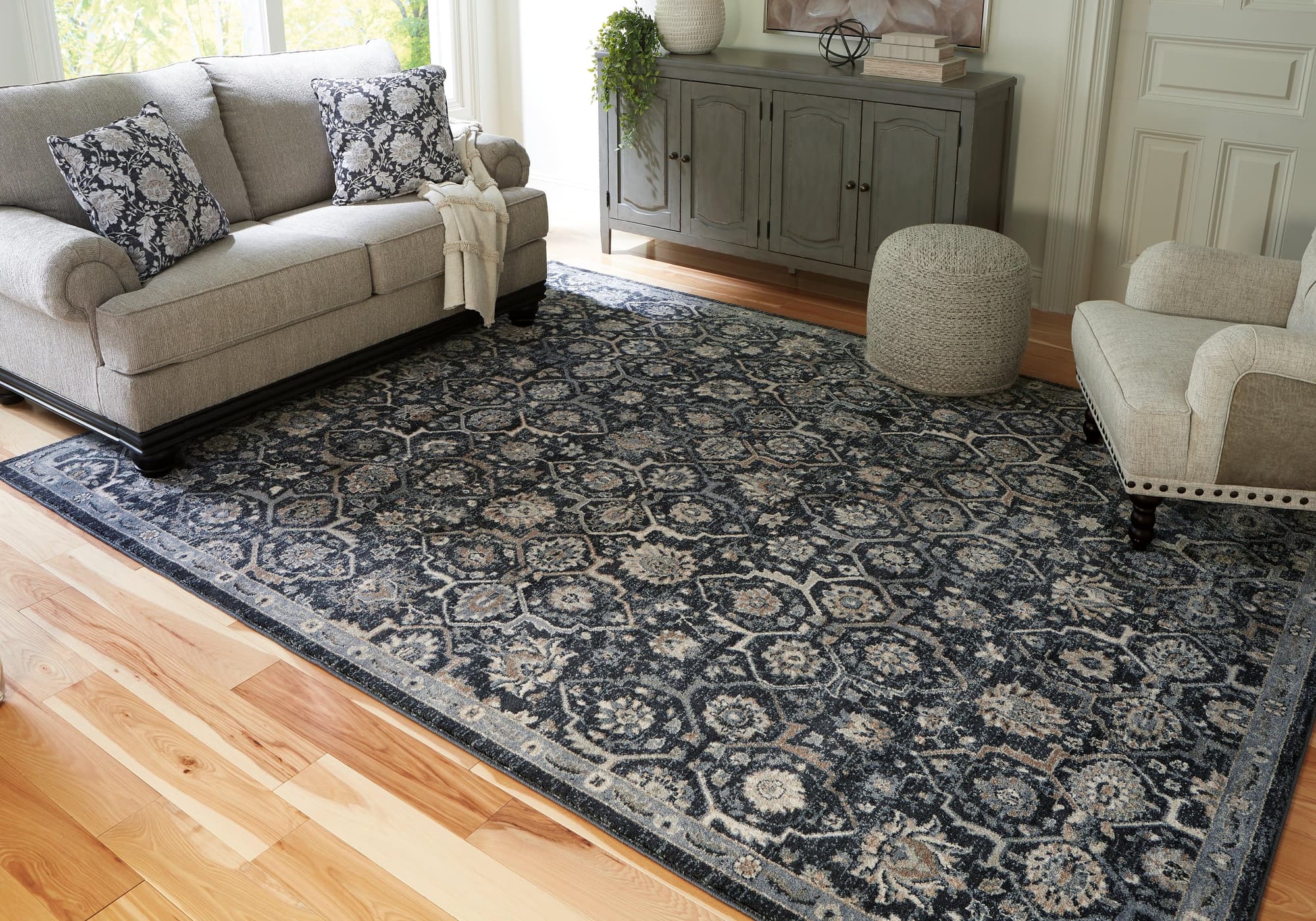 Hilcott Blue Cream Brown 7'10" X 10'6" Rug - Image 1