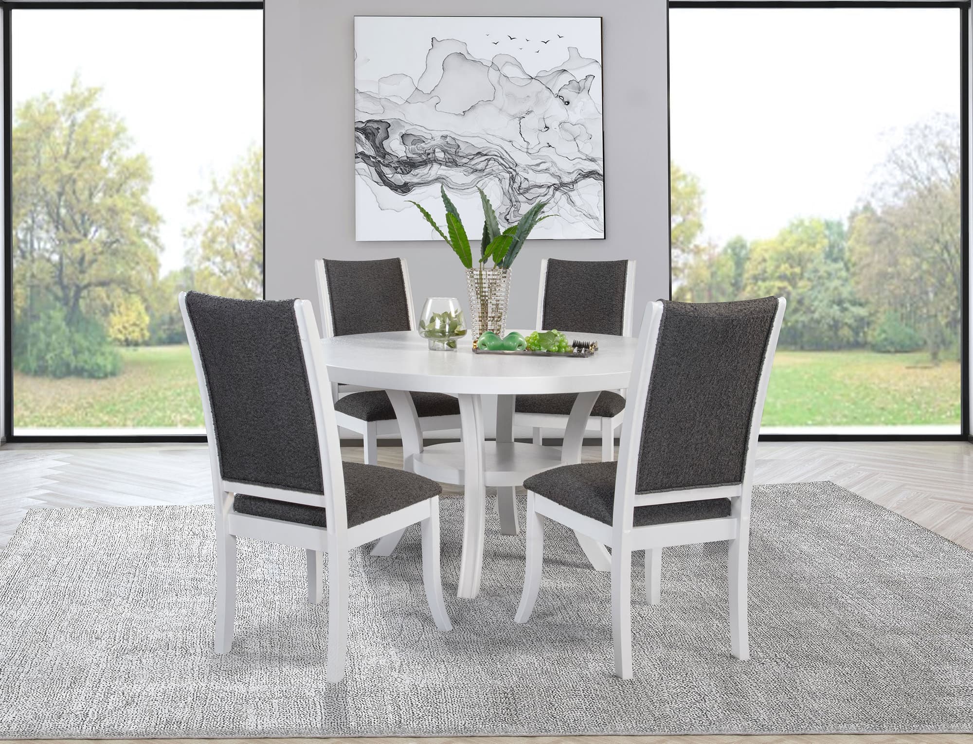 Judd Pearl White 54-inch Round Wood Dining Room Set - Image 1