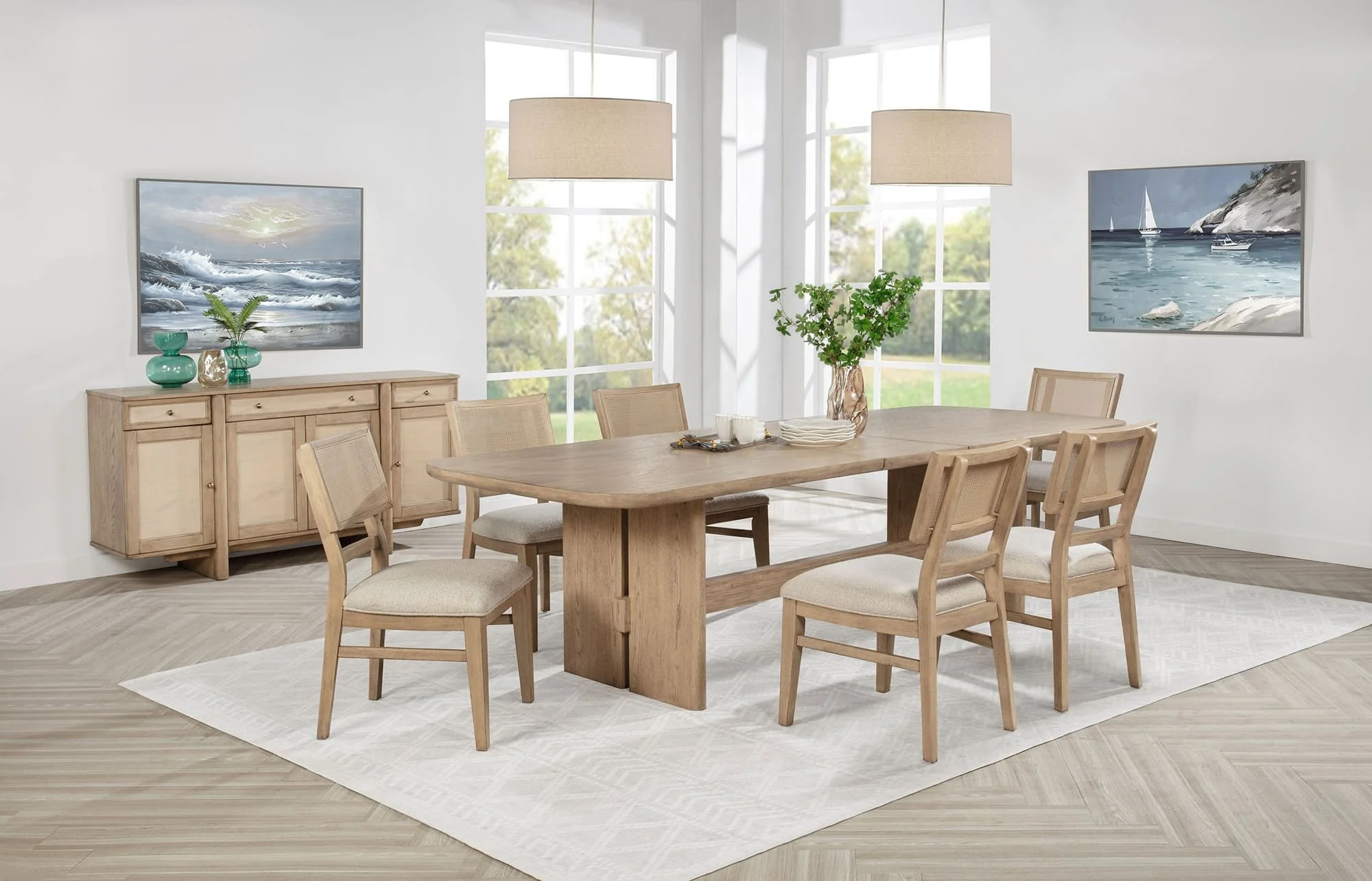 Kailani Beige Oak Rectangular Wood Dining Room Set - Image 1