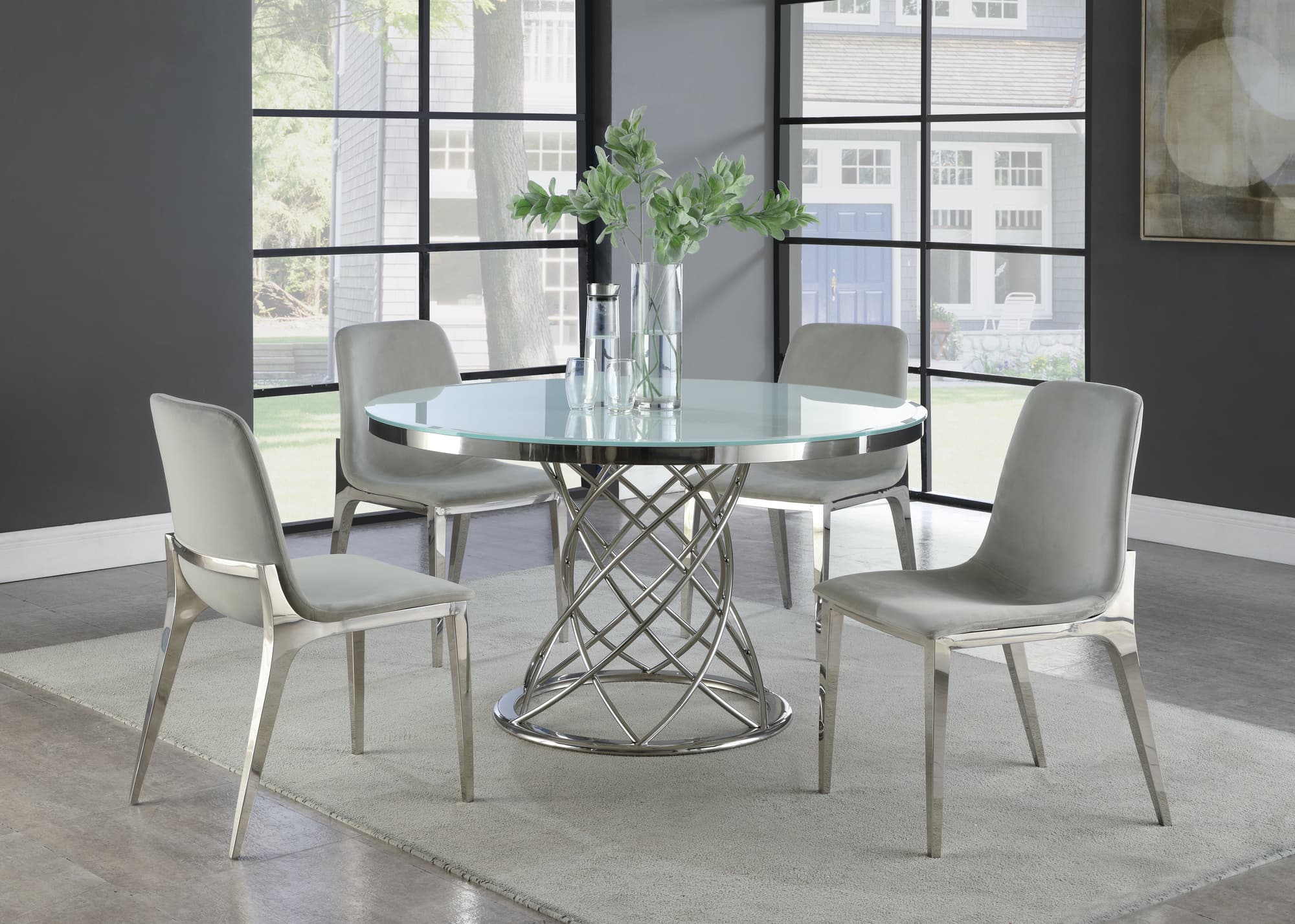 Irene Gray Round Glass Top Dining Room Set - Image 1