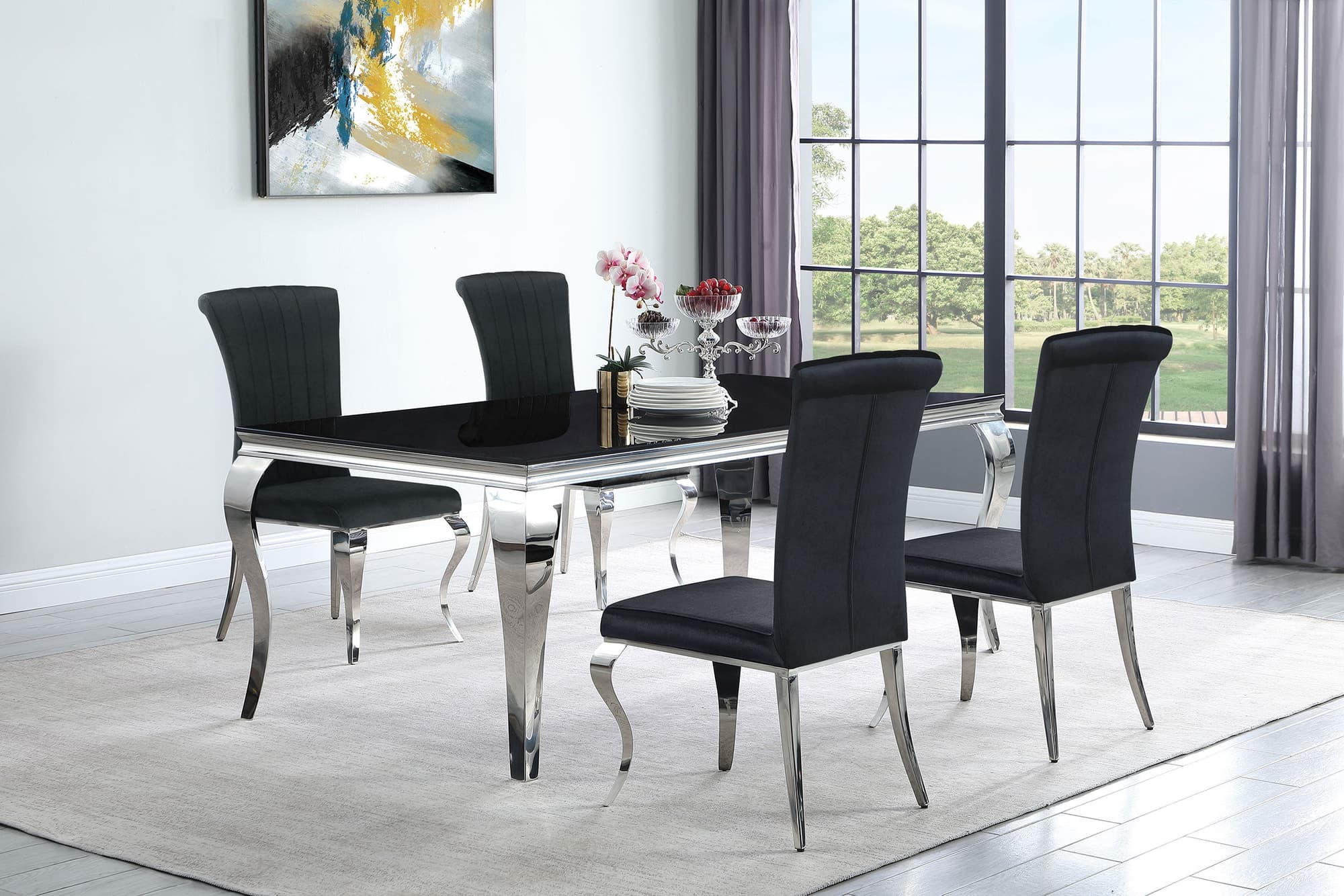 Carone Black 81-inch Rectangular Glass Dining Room Set - Image 1