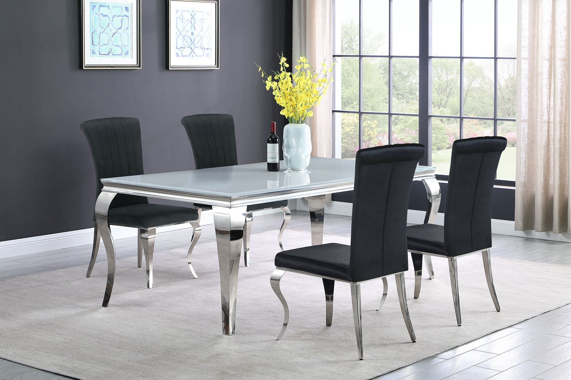 Carone White Black 81-inch Rectangular Glass Dining Room Set - Image 1