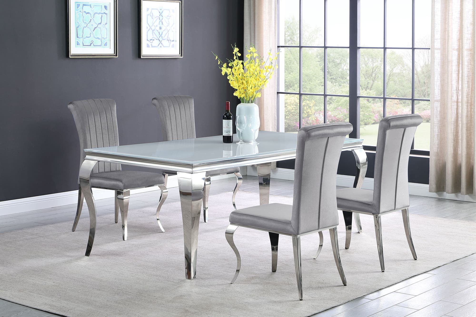 Carone White Gray 81-inch Rectangular Glass Dining Room Set - Image 1
