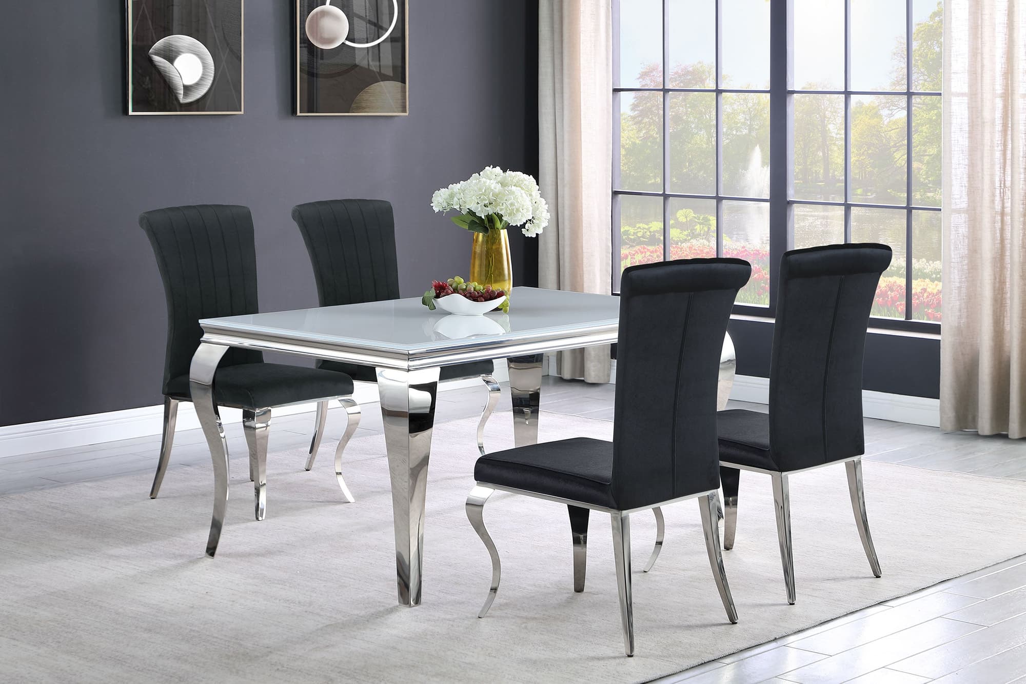 Carone White Black II 81-inch Rectangular Glass Dining Room Set - Image 1