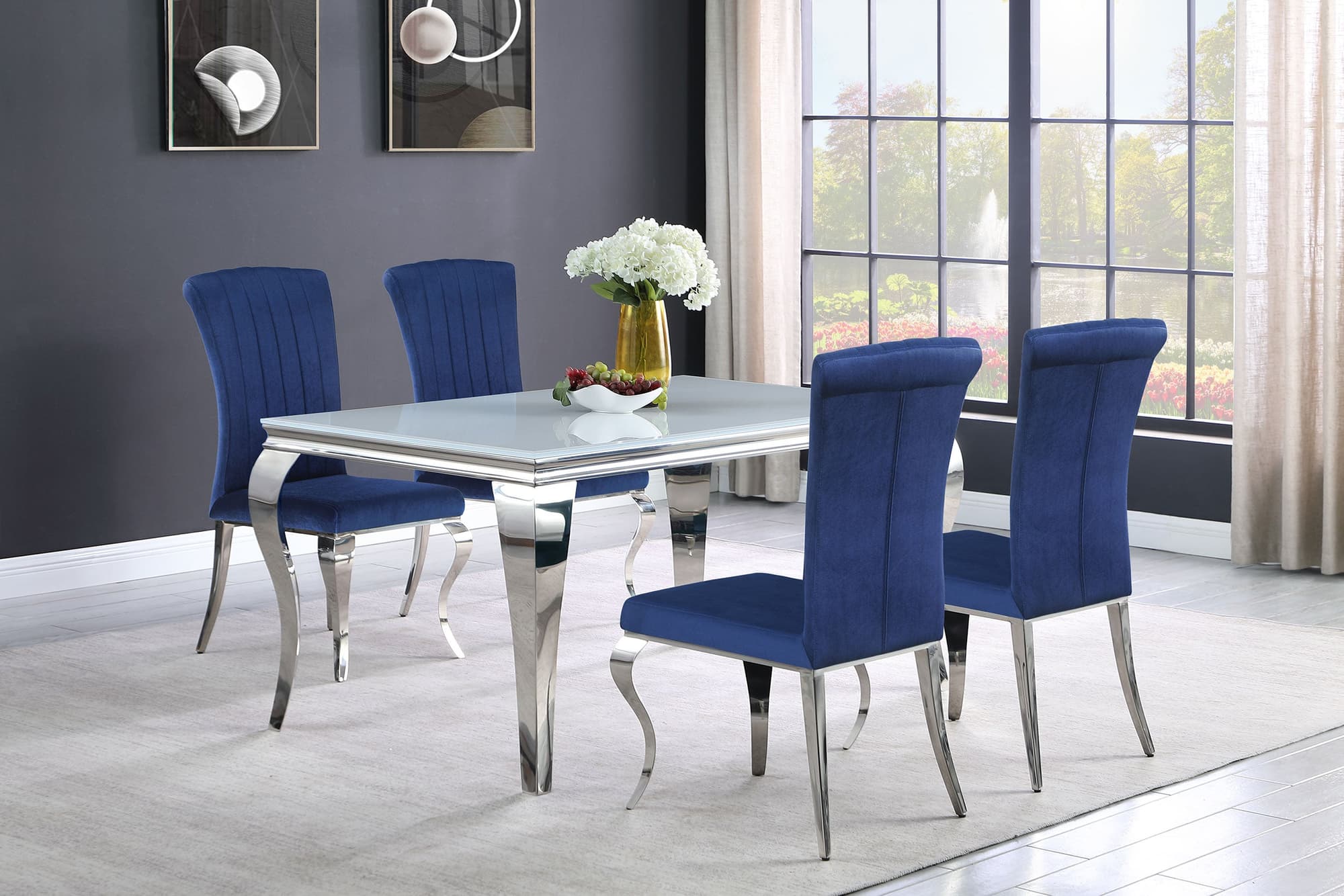 Carone White Blue II 81-inch Rectangular Glass Dining Room Set - Image 1