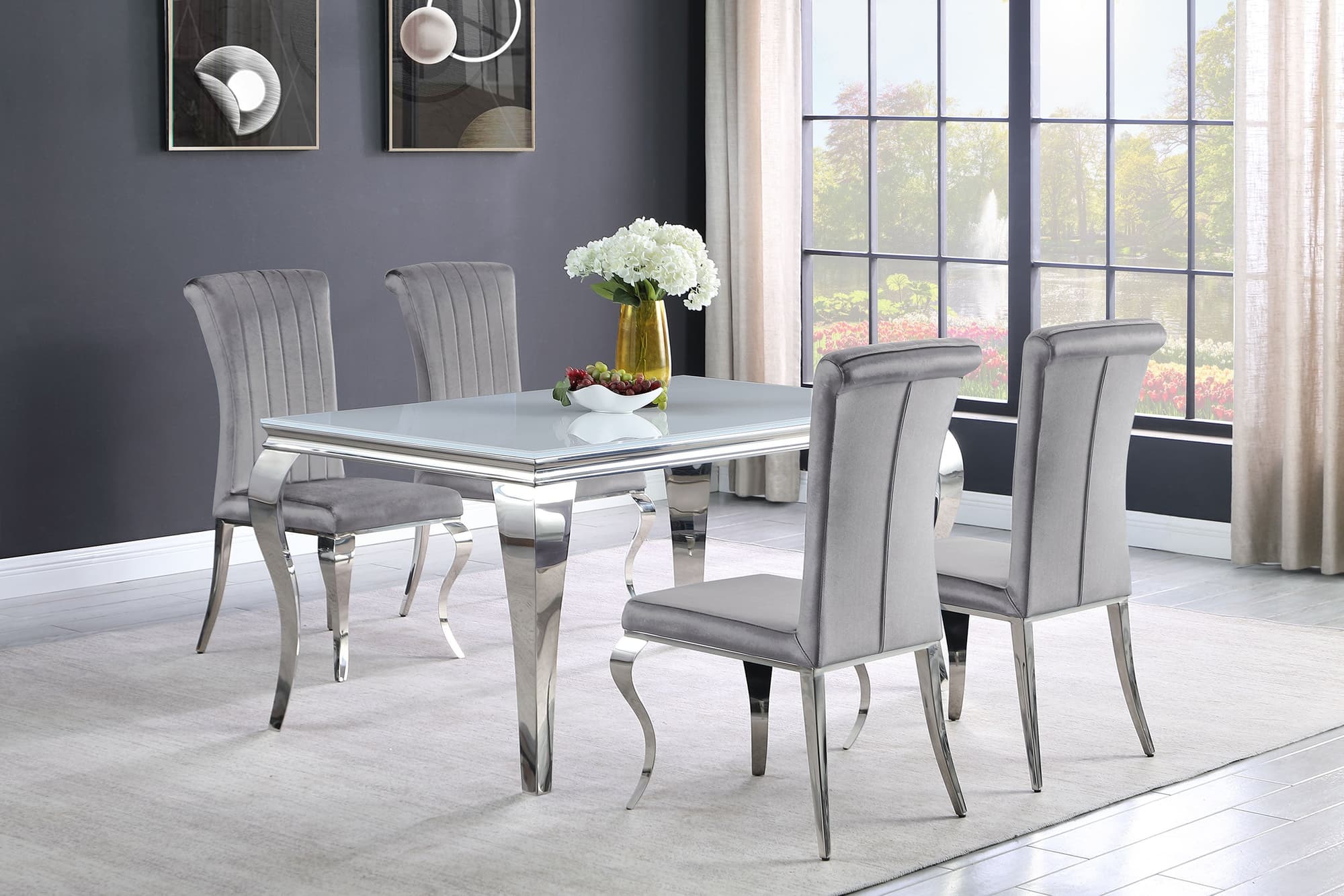 Carone White Gray II 81-inch Rectangular Glass Dining Room Set - Image 1