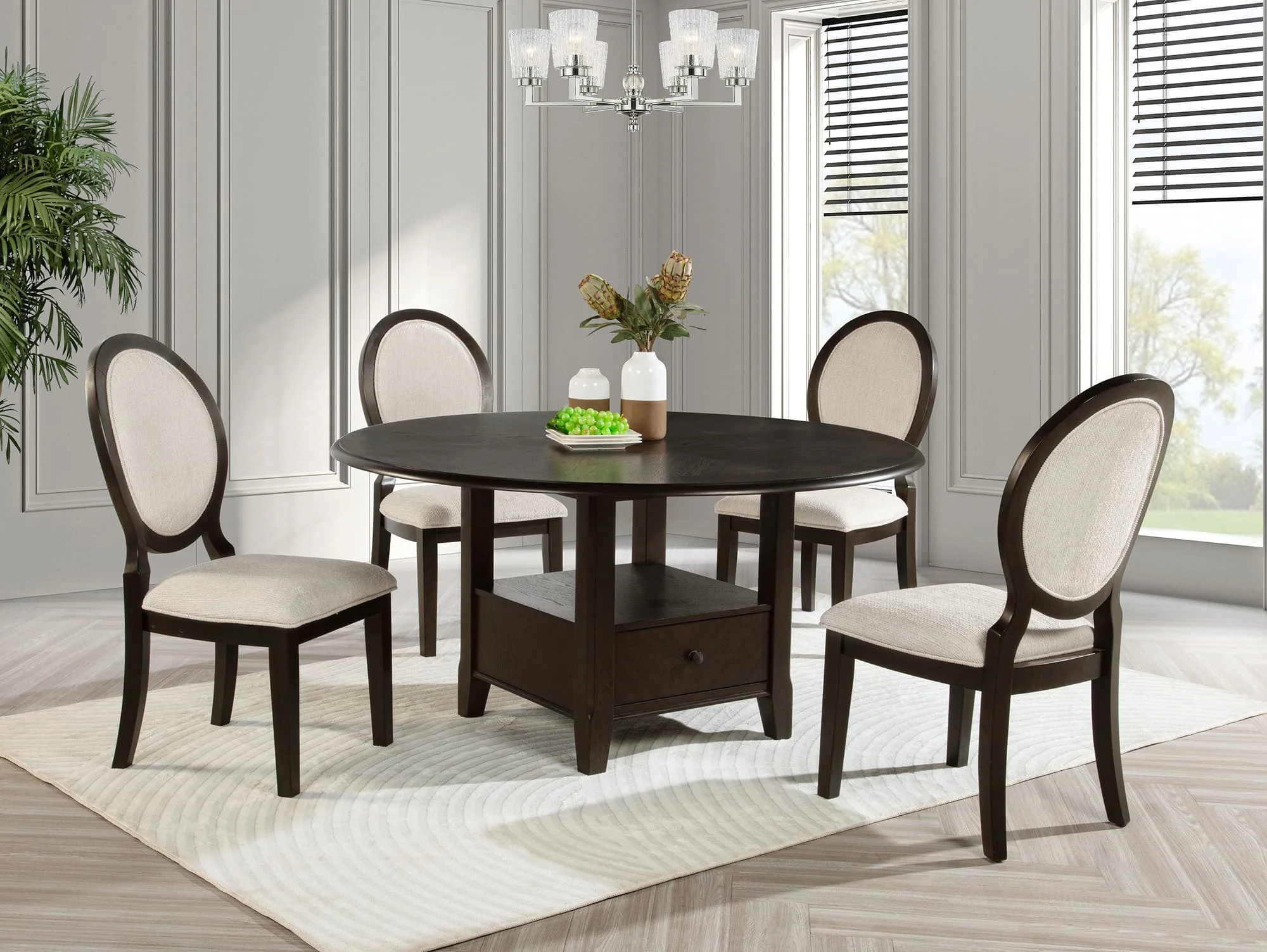 Twyla Dark Cocoa 60-inch Round Wood Dining Room Set - Image 1