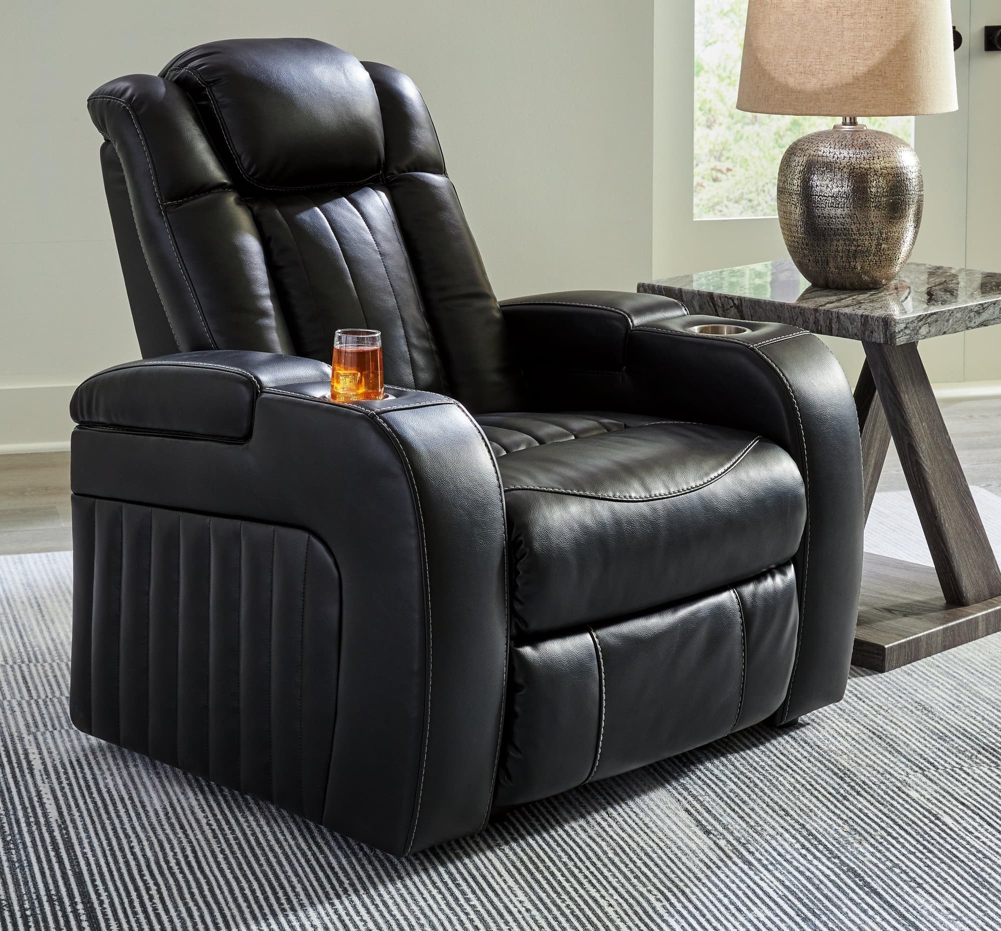 Caveman Den Midnight Faux Leather Power Recliner - Image 1