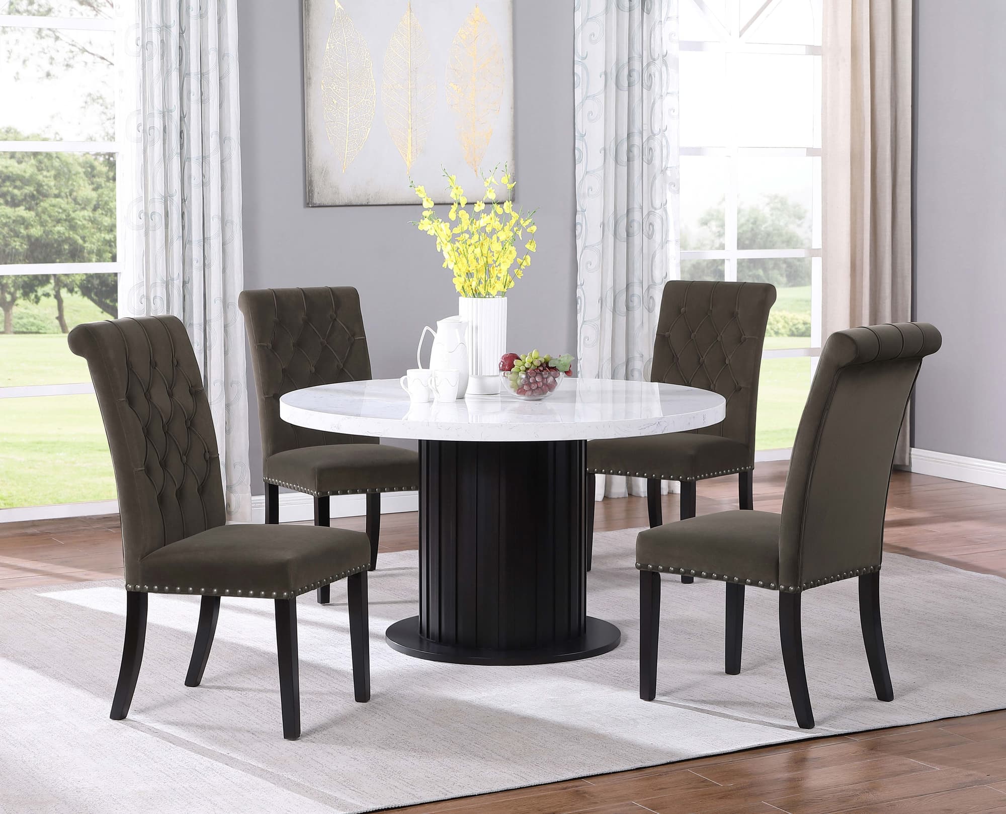 Sherry Brown Round Marble Top Dining Room Set - Image 1