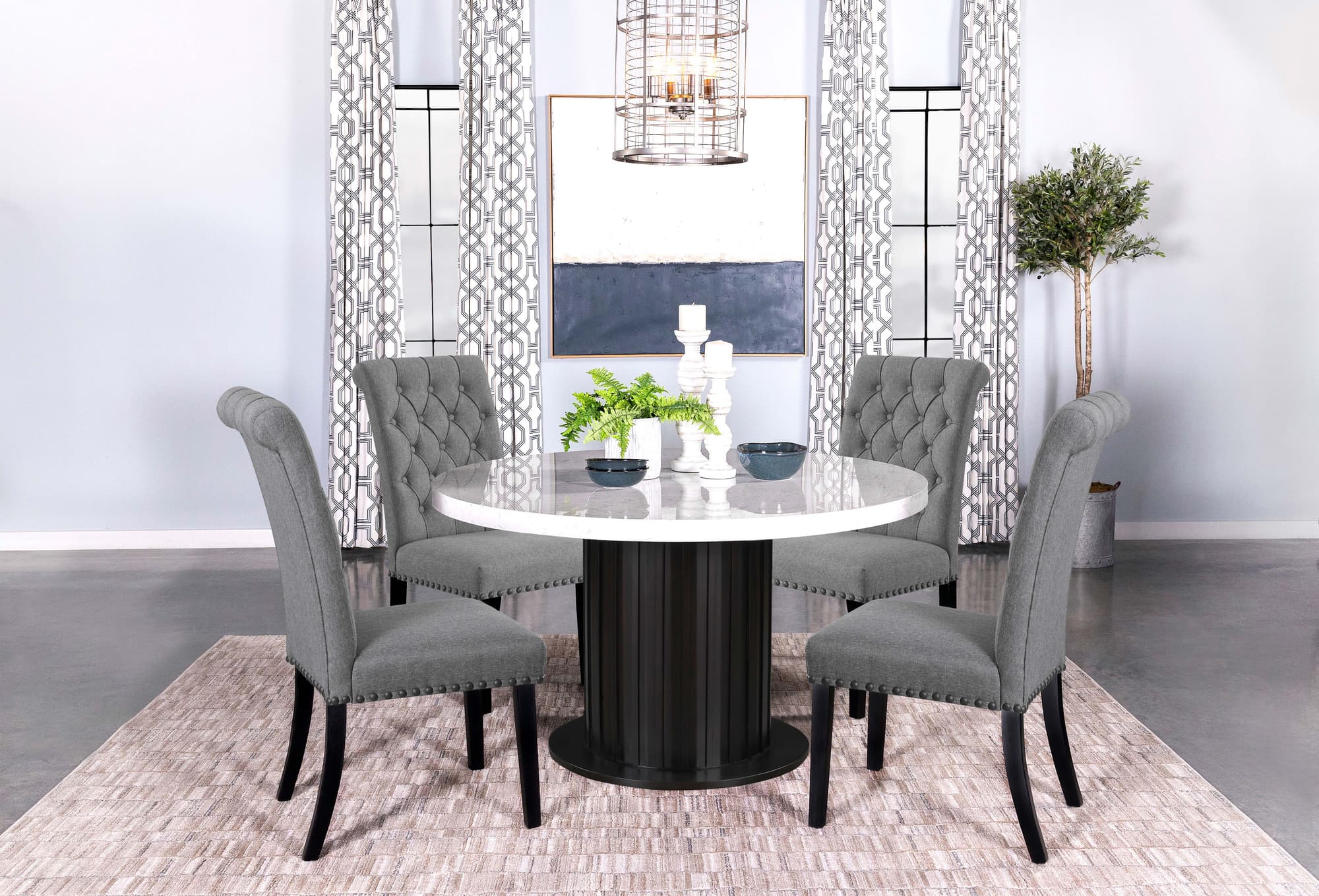 Sherry Gray Round Marble Top Dining Room Set - Image 1