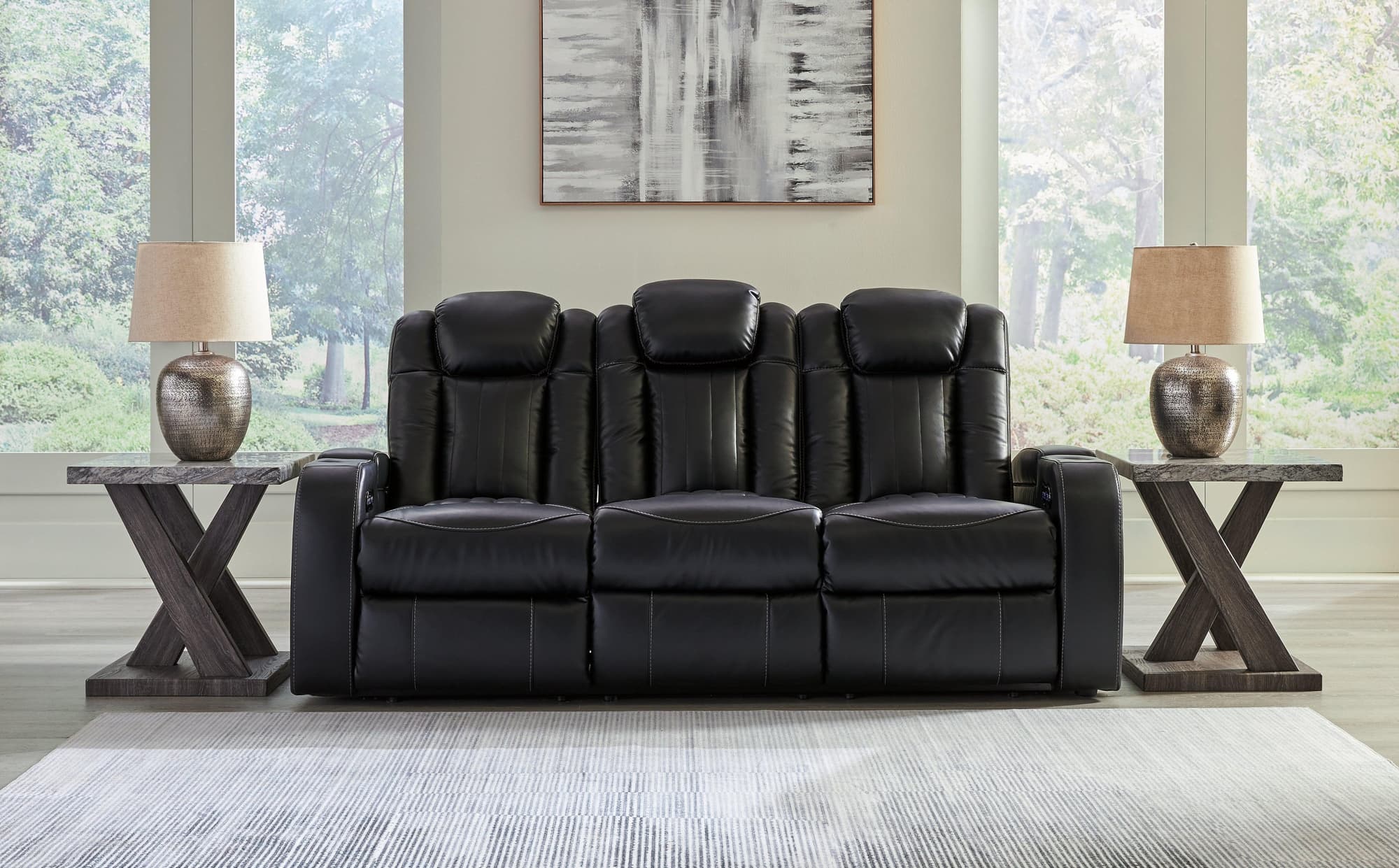 Caveman Den Midnight Faux Leather Power Reclining Sofa - Image 1