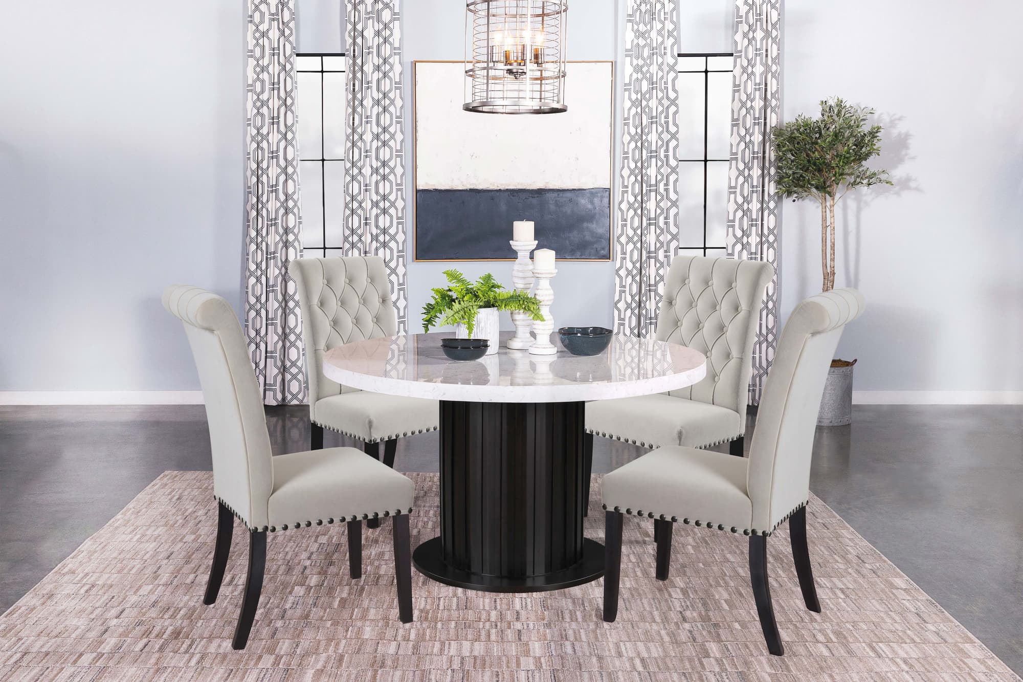 Sherry Sand Round Marble Top Dining Room Set - Image 1