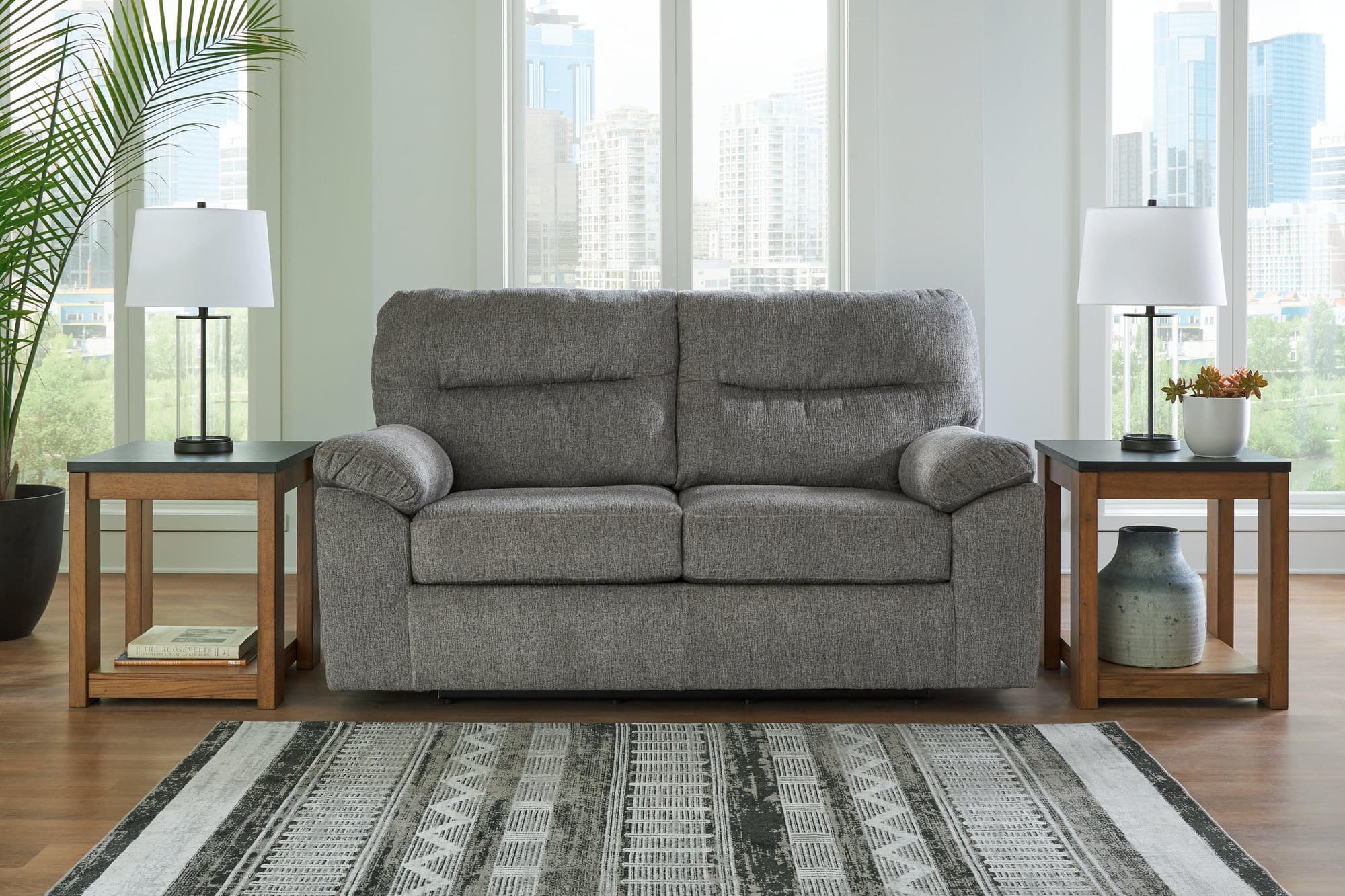 Bindura Mineral Velvet Glider Loveseat - Image 1