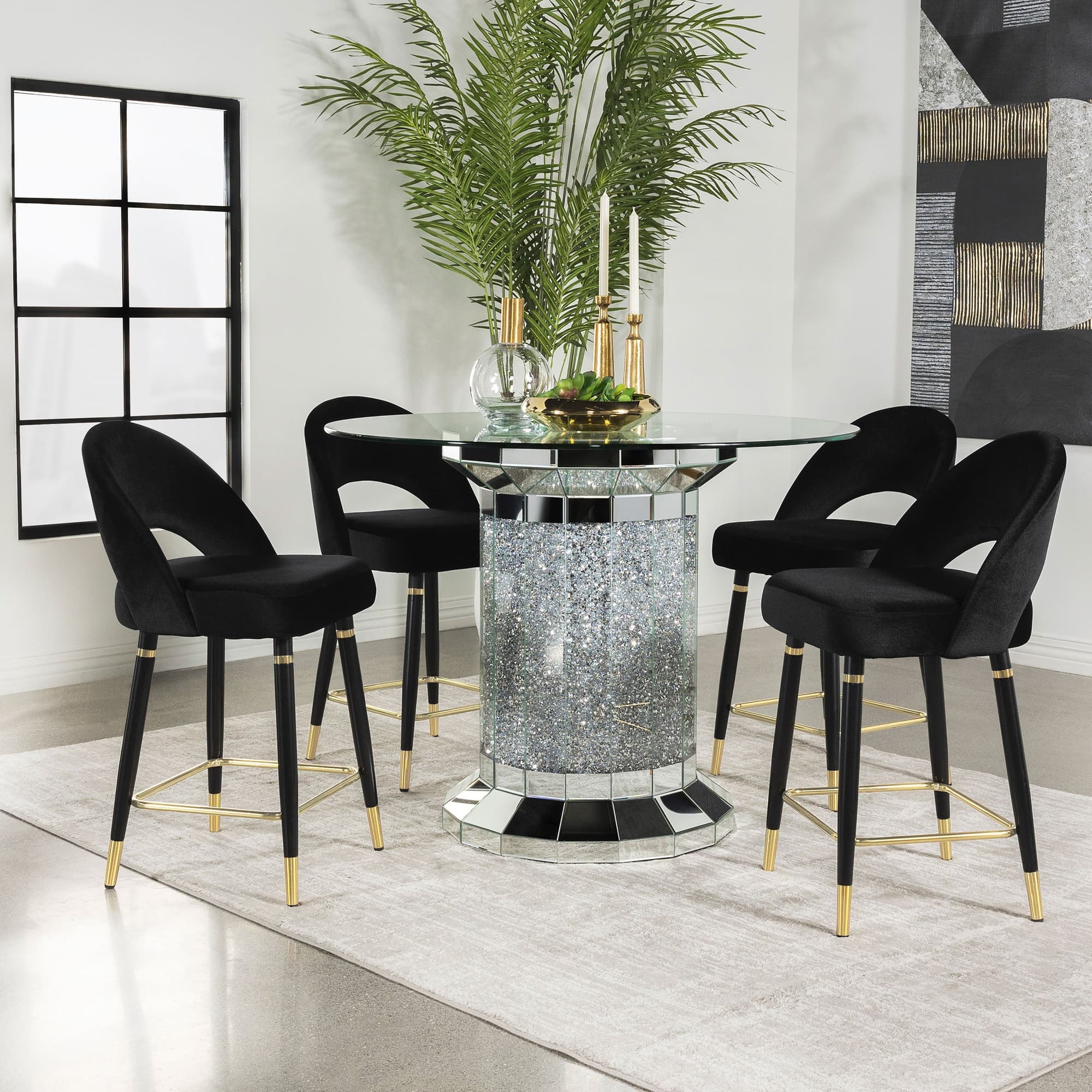 Ellie Black Mirrored Counter Height Set - Image 1