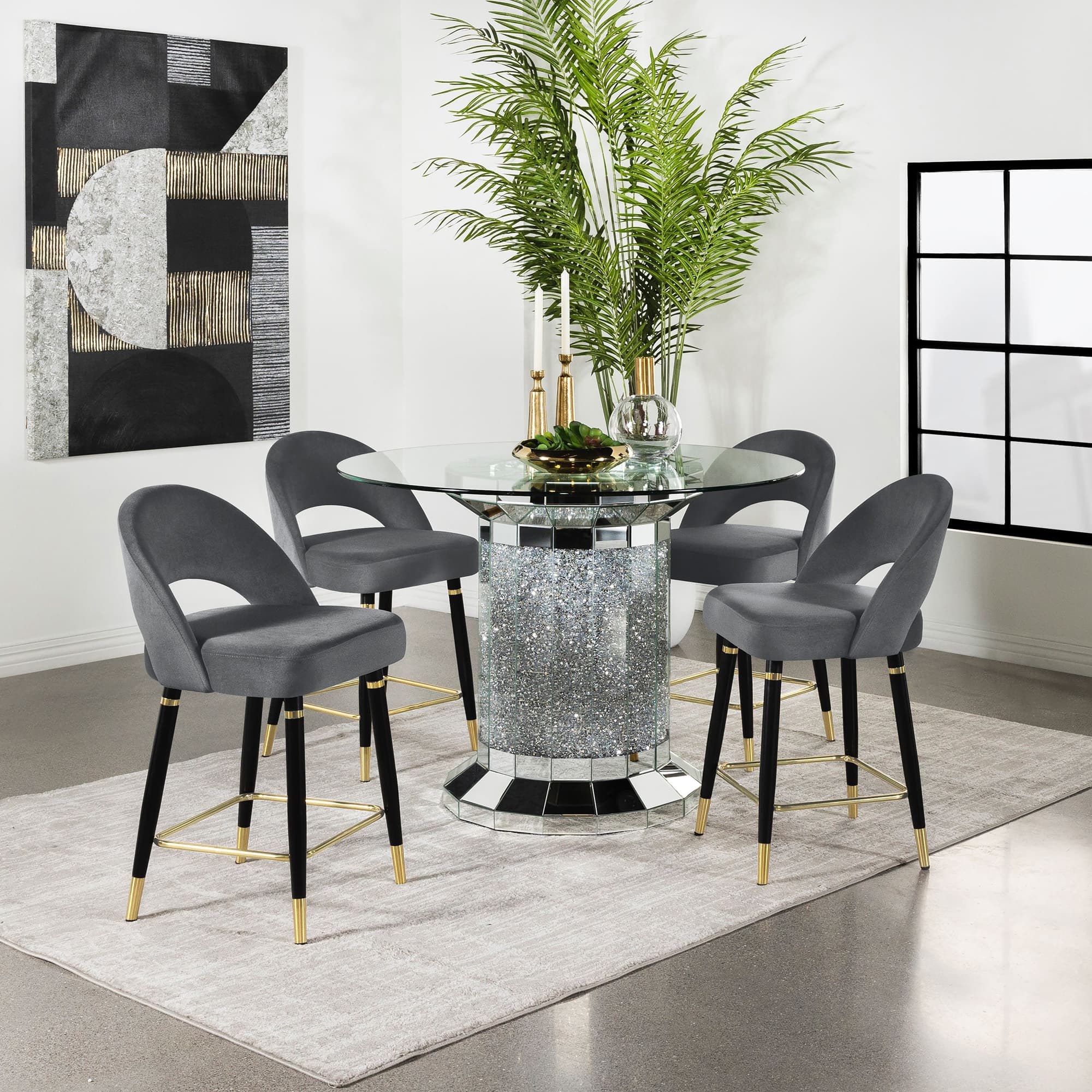 Ellie Grey Mirrored Counter Height Set - Image 1