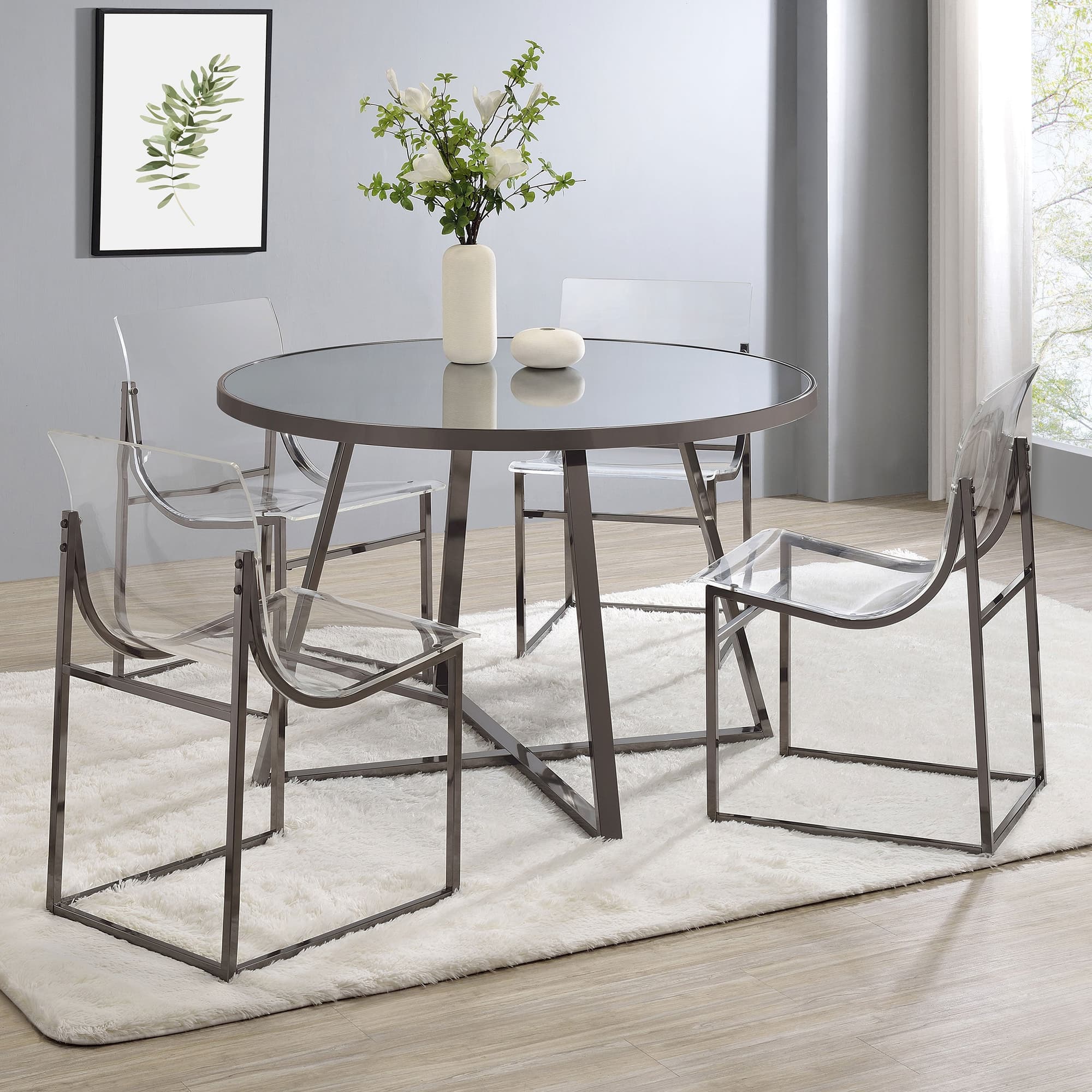 Jillian Black Nickel Round Mirror Top Dining Room Set - Image 1