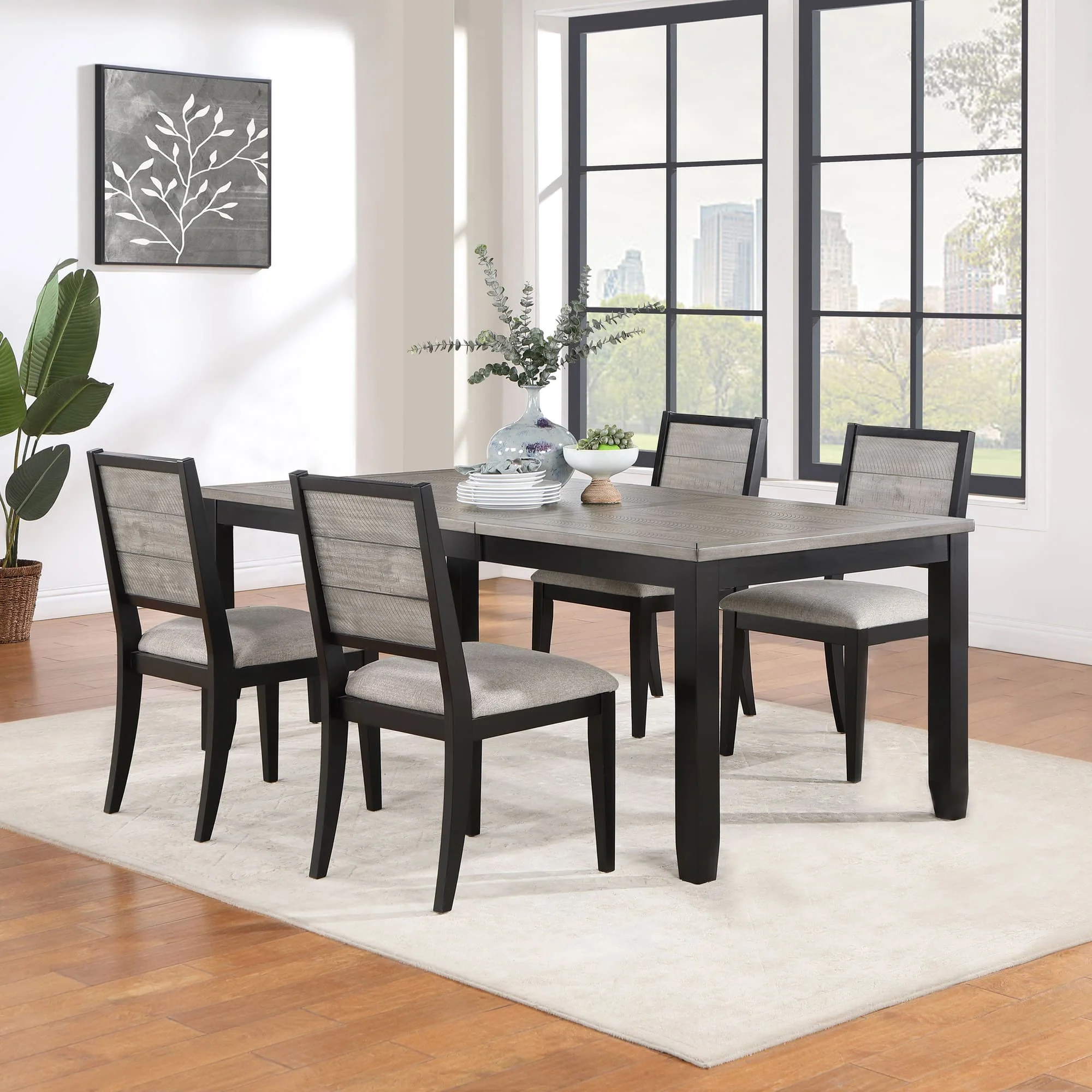 Elodie Black Gray Rectangular Extension Leaf Dining Room Set - Image 1