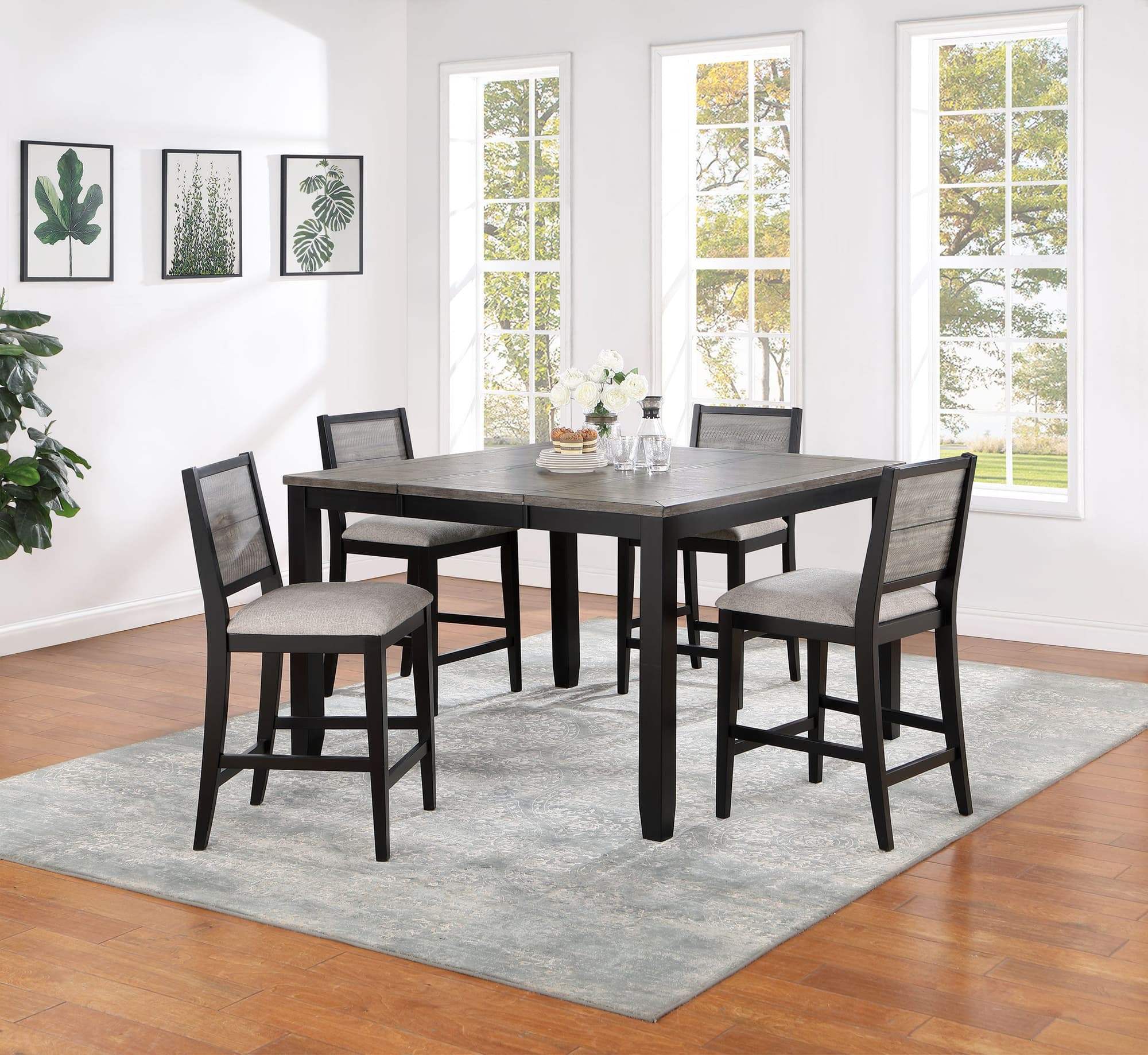 Elodie Black Gray Extension Leaf Counter Height Set - Image 1