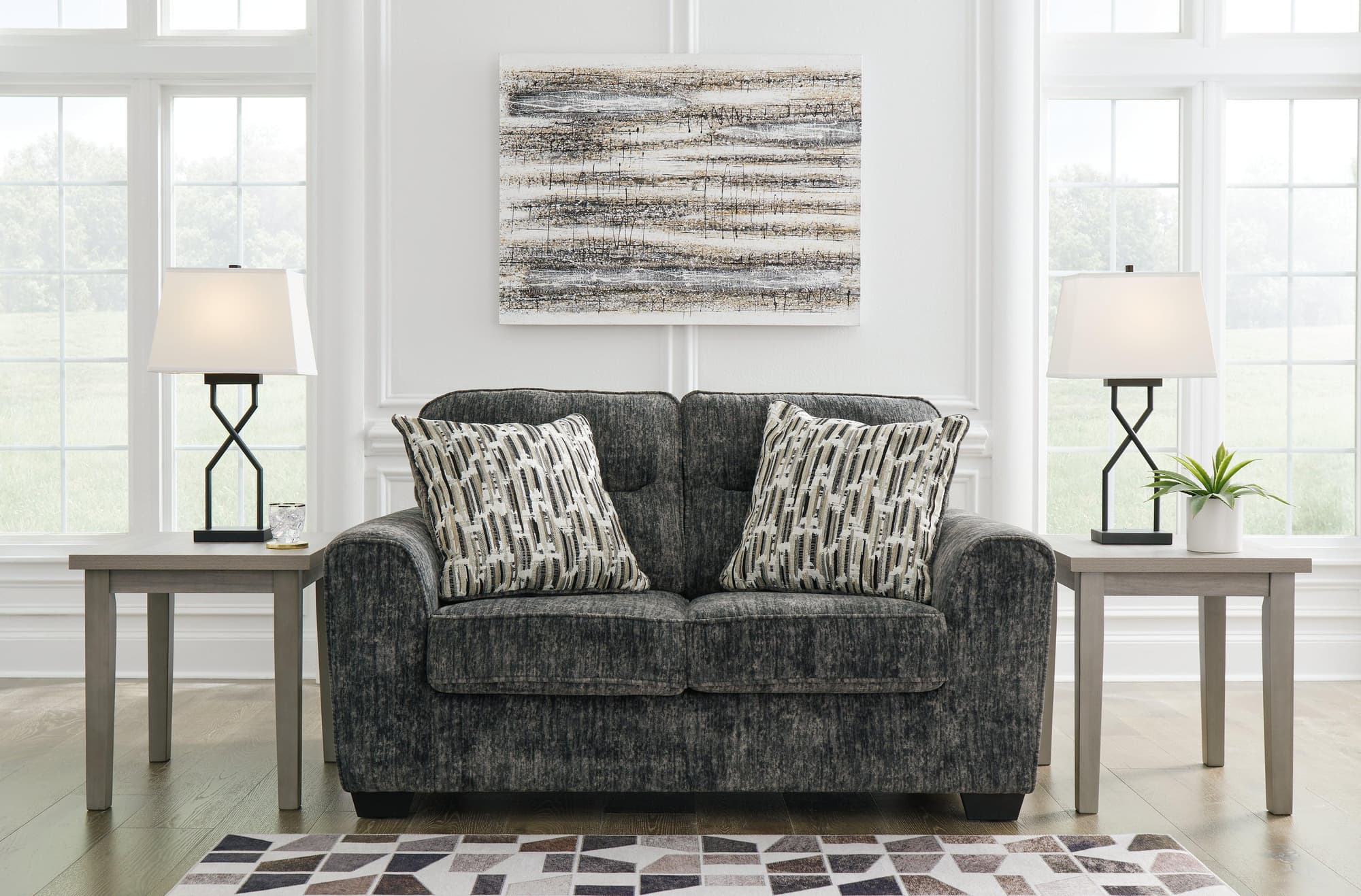 Lonoke Gunmetal Velvet Loveseat - Image 1