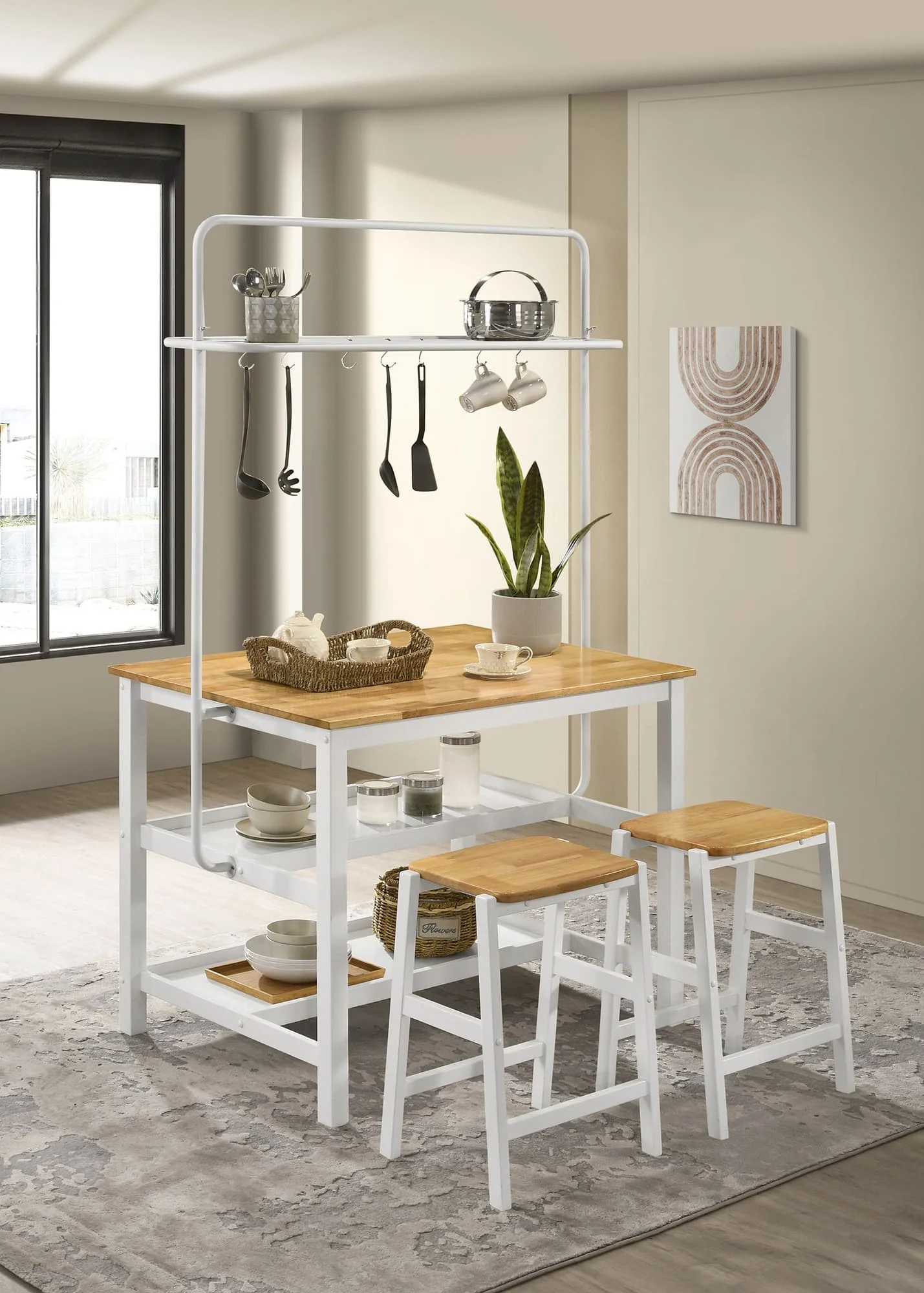 Edgeworth White Kitchen Island Counter Height Set - Image 1
