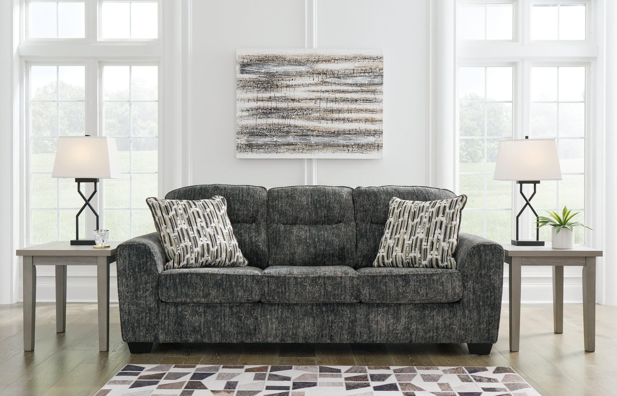 Lonoke Gunmetal Velvet Sofa - Image 1