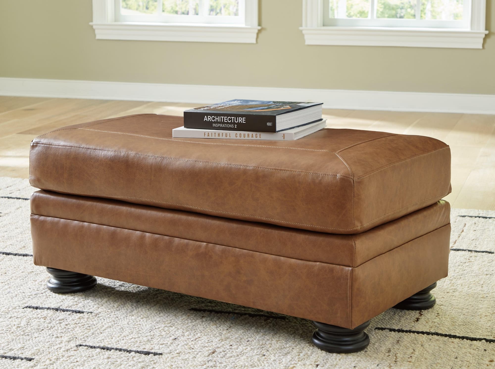 Carianna Caramel Leather Ottoman - Image 1