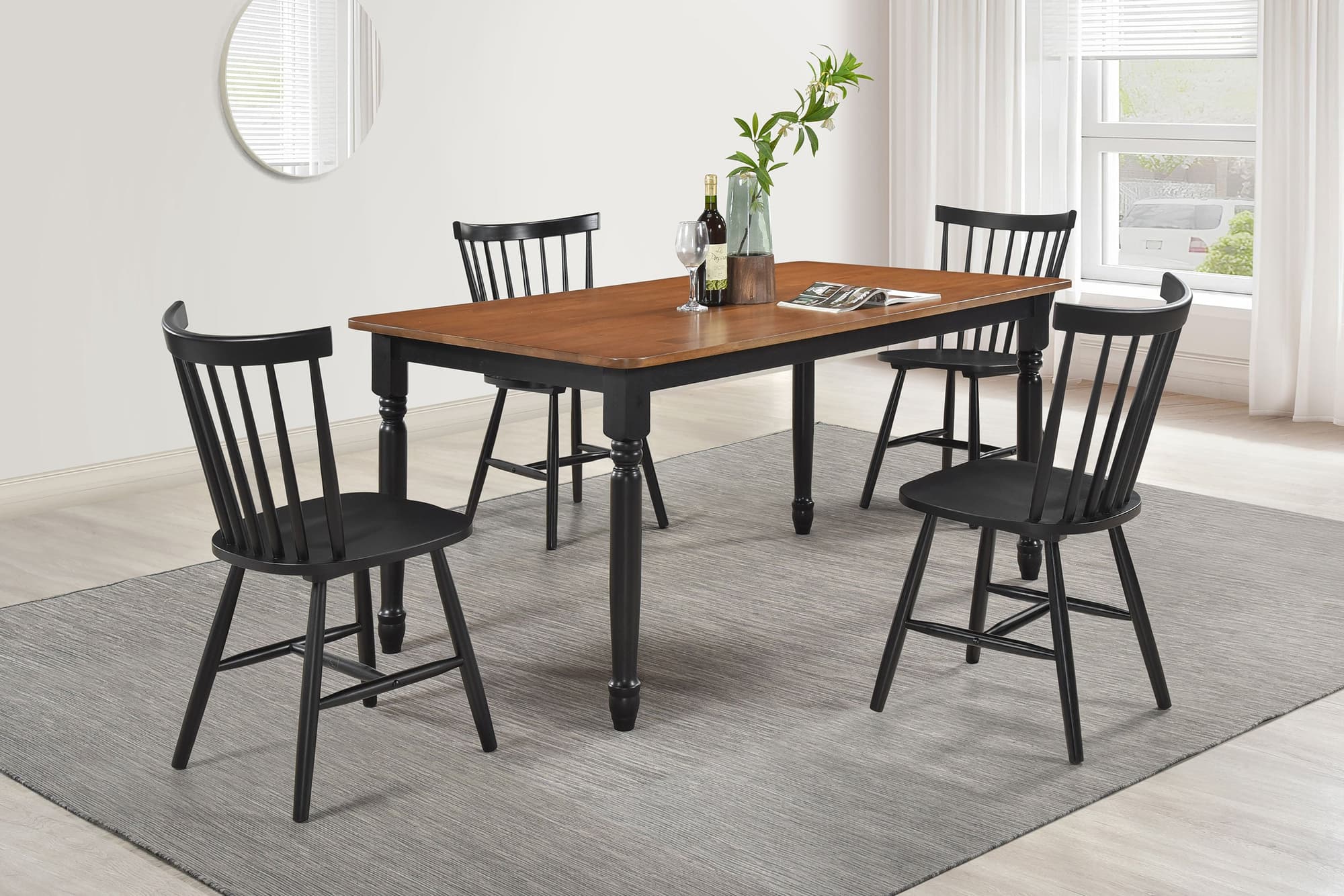 Hollyoak Walnut Black Rectangular Dining Room Set - Image 1