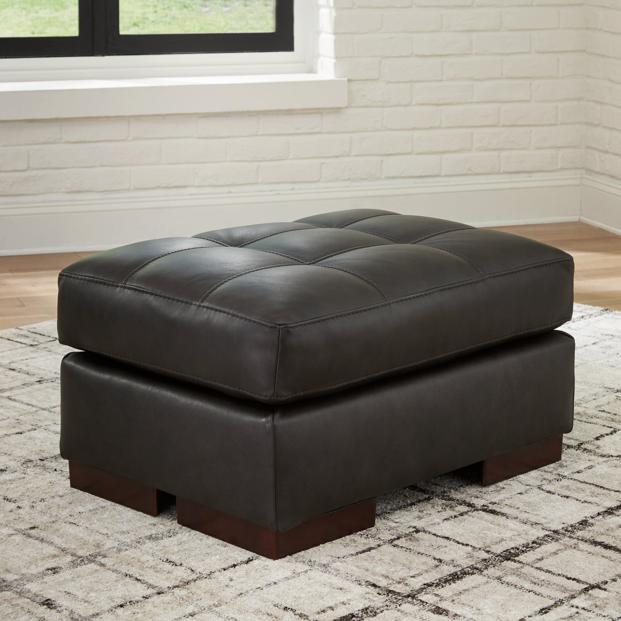 Luigi Thunder Leather Ottoman - Image 1