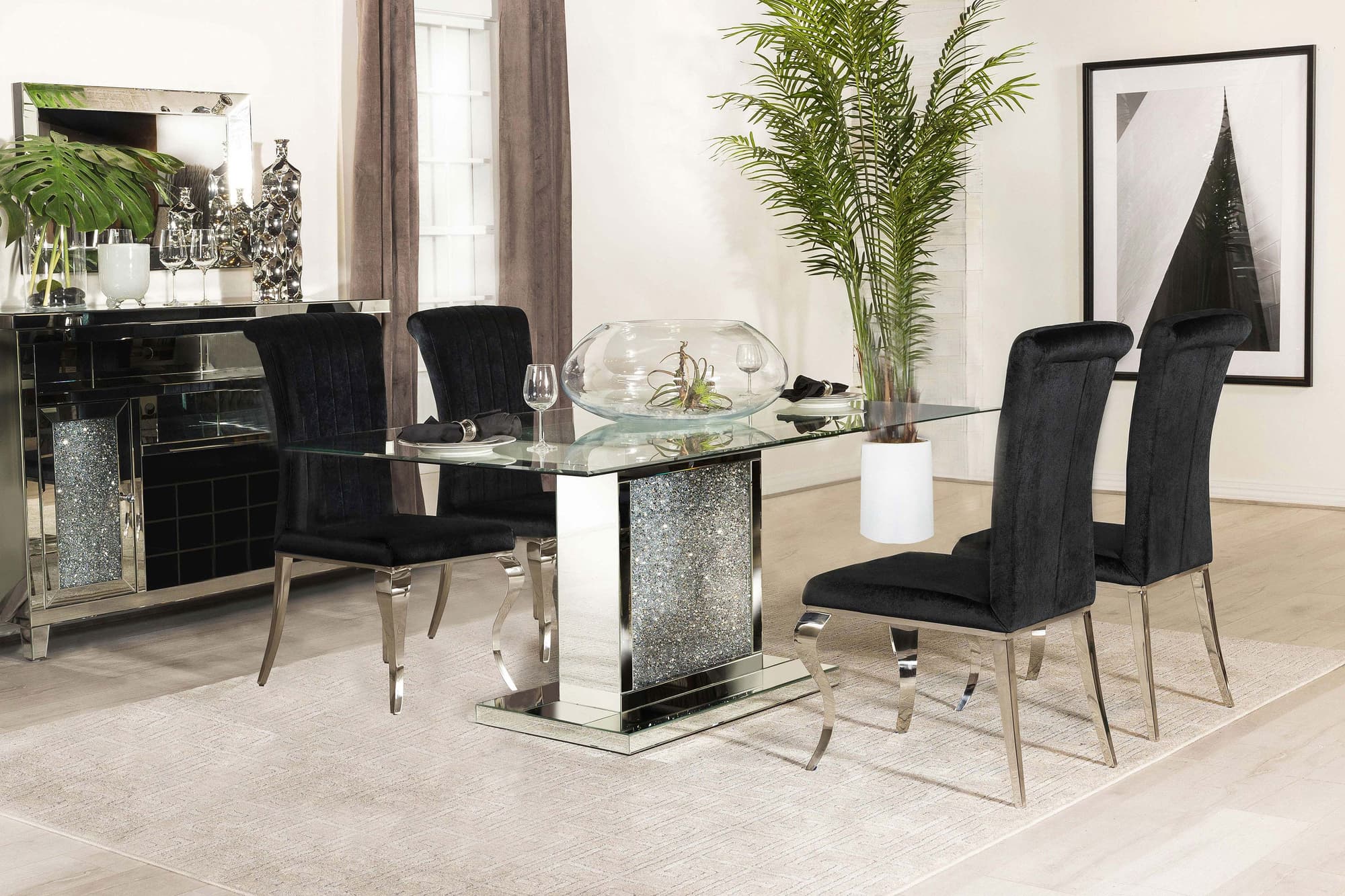 Marilyn Black Rectangular Mirrored Dining Room Set - Image 1