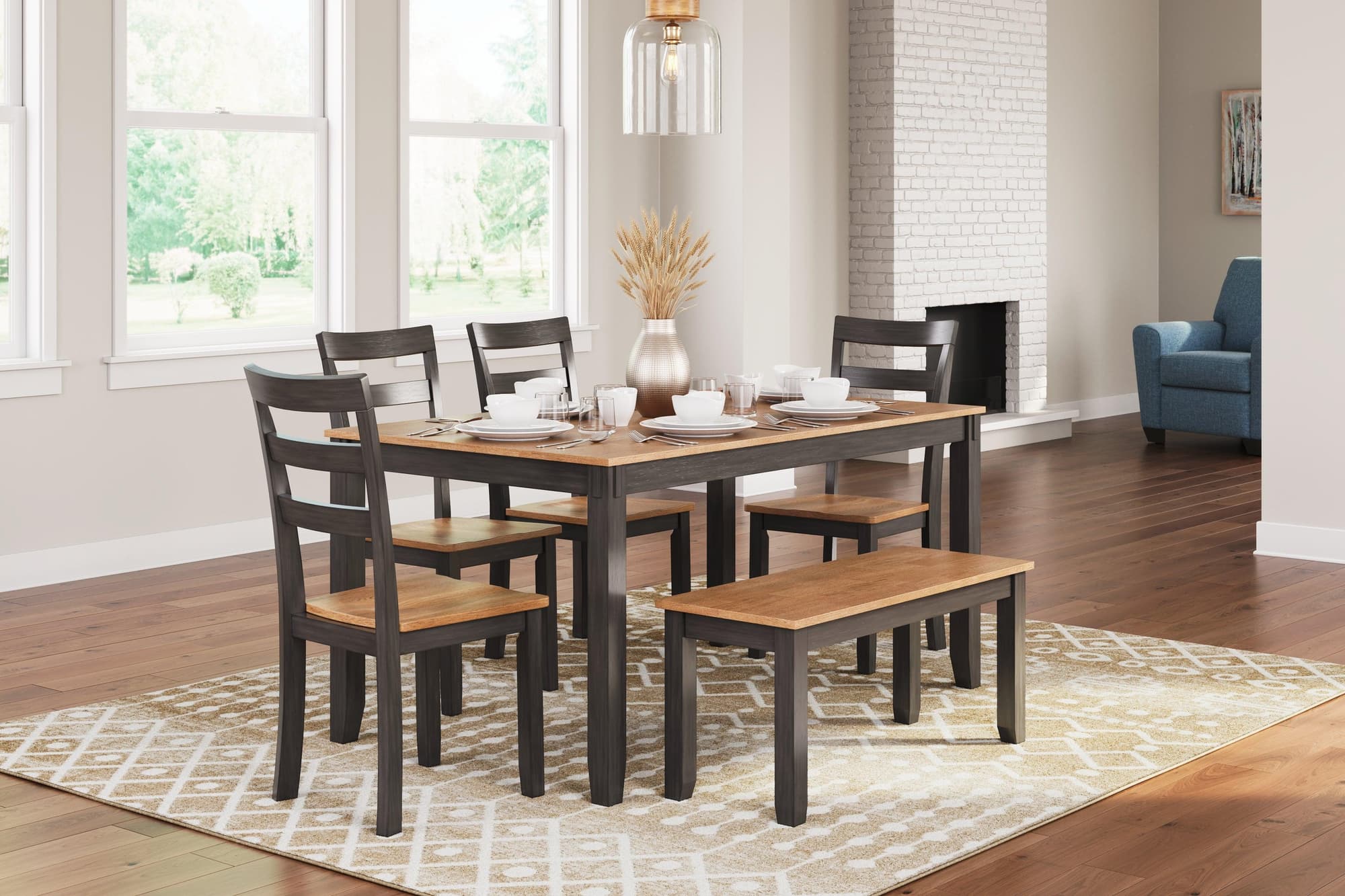 Gesthaven Natural Brown Dining Table With 4 Chairs And Bench (Set of 6) - Image 1